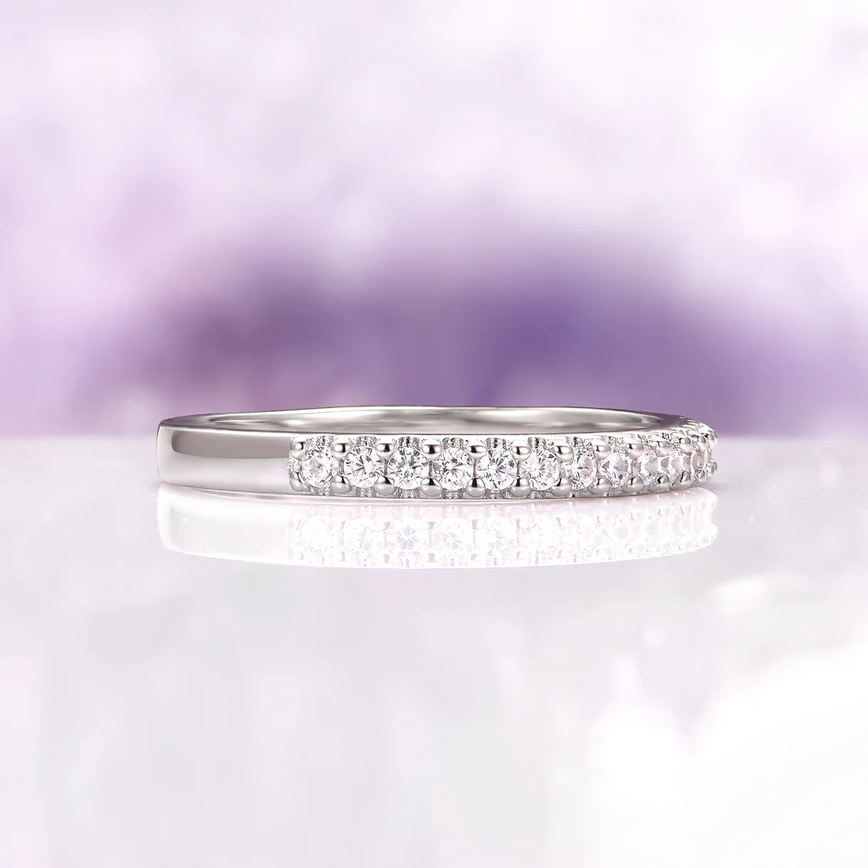 Minimalist Simulated Diamond Wedding Band in Sterling Silver (2mm) - Image 5