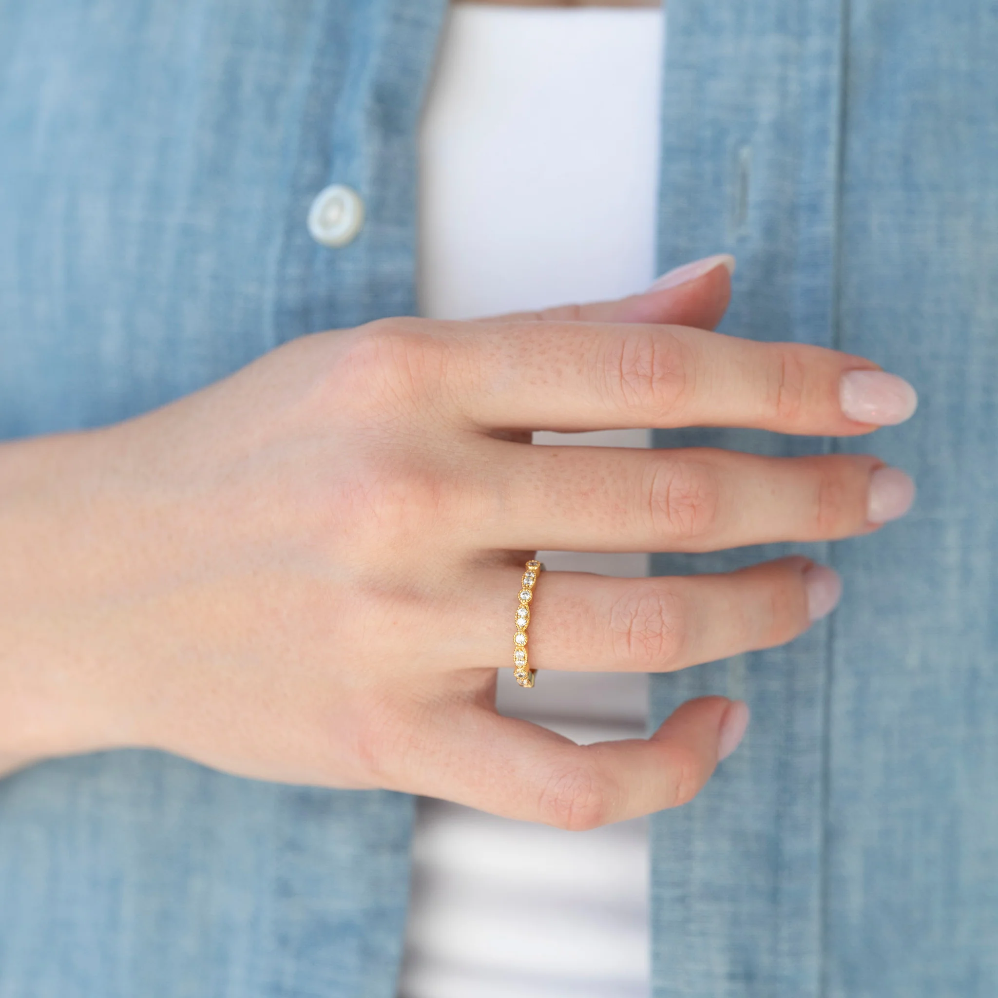 Vintage Diamond Wedding Band in 14K Yellow Gold Vermeil - Image 3