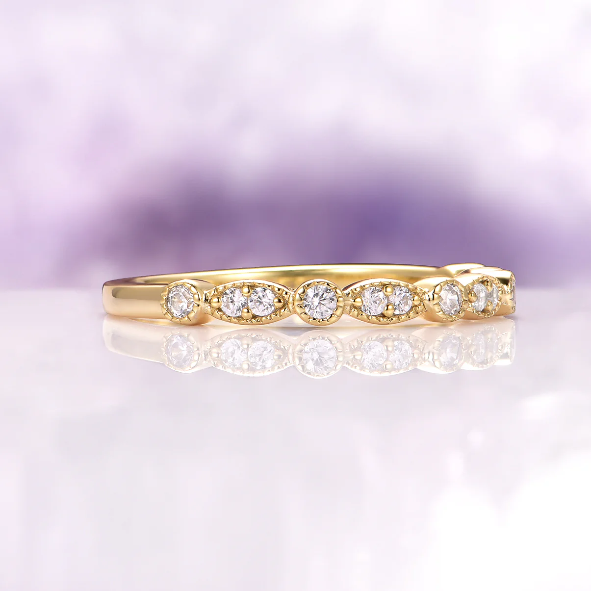 Vintage Diamond Wedding Band in 14K Yellow Gold Vermeil - Image 5