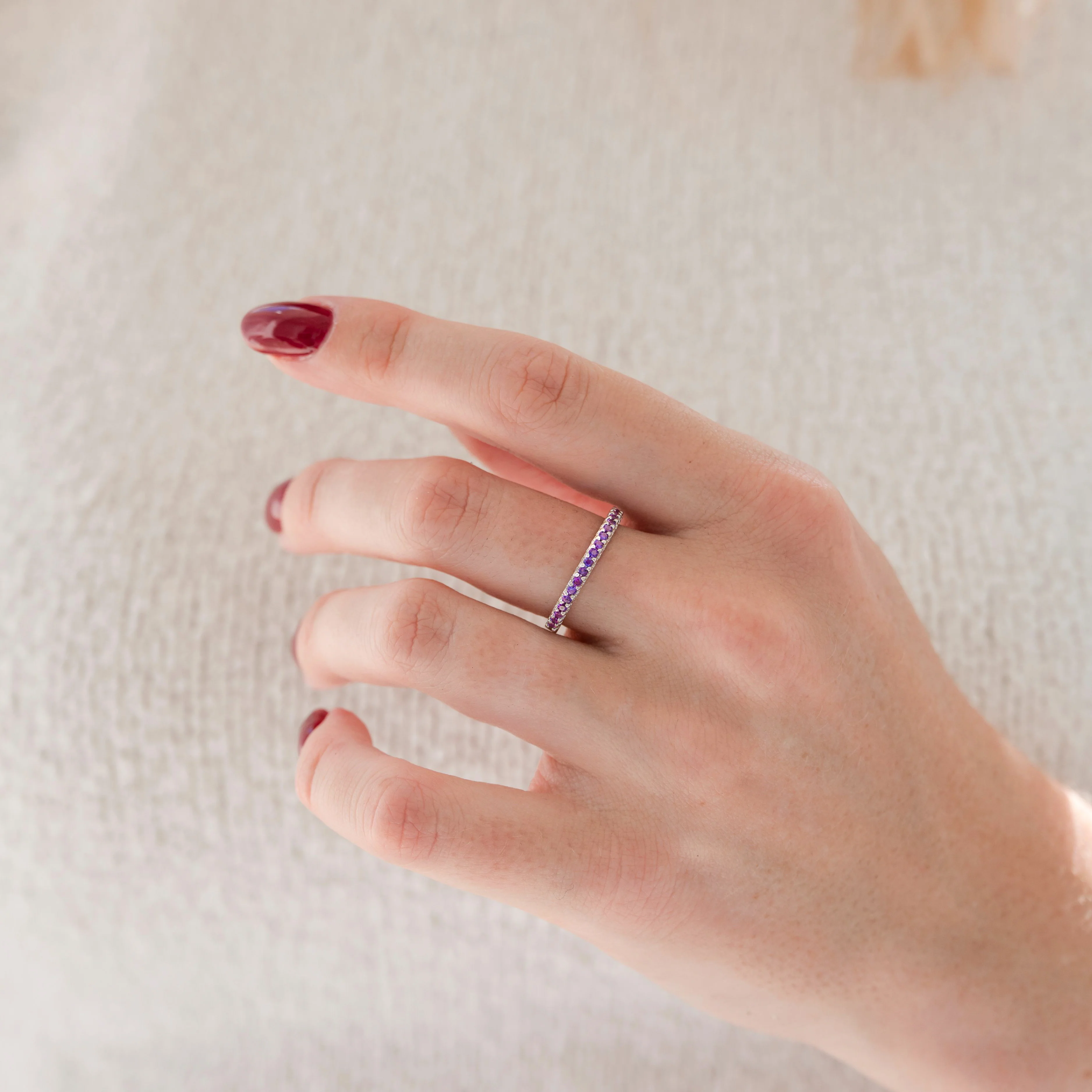 Minimalist Natural Amethyst Band in Sterling Silver (2mm) - Image 3