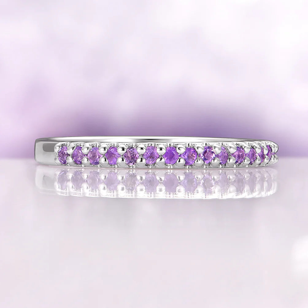 Minimalist Natural Amethyst Band in Sterling Silver (2mm) - Image 4