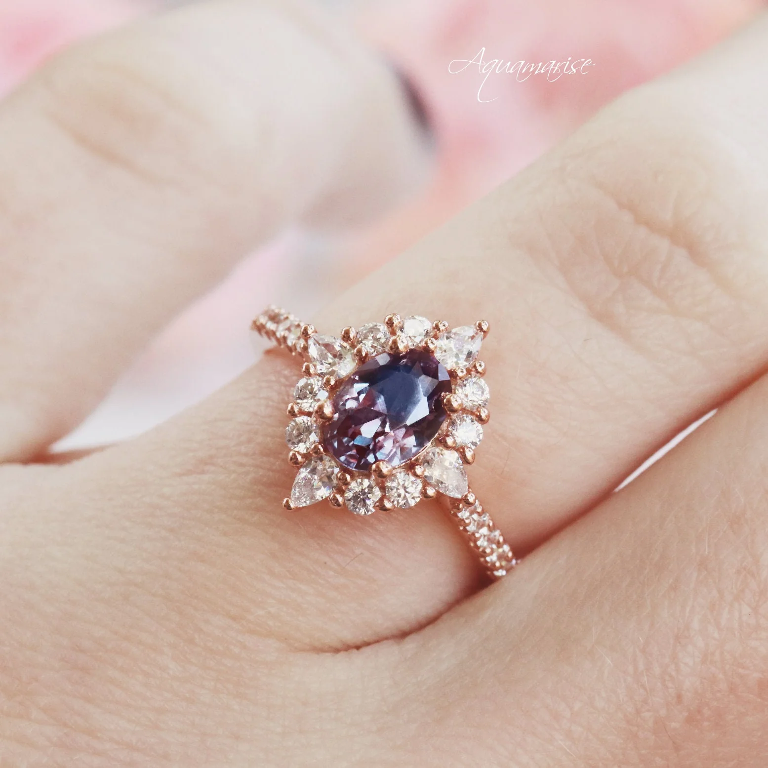 Astra Oval Cut Alexandrite Engagement Ring in 14K Rose Gold Vermeil - Image 3