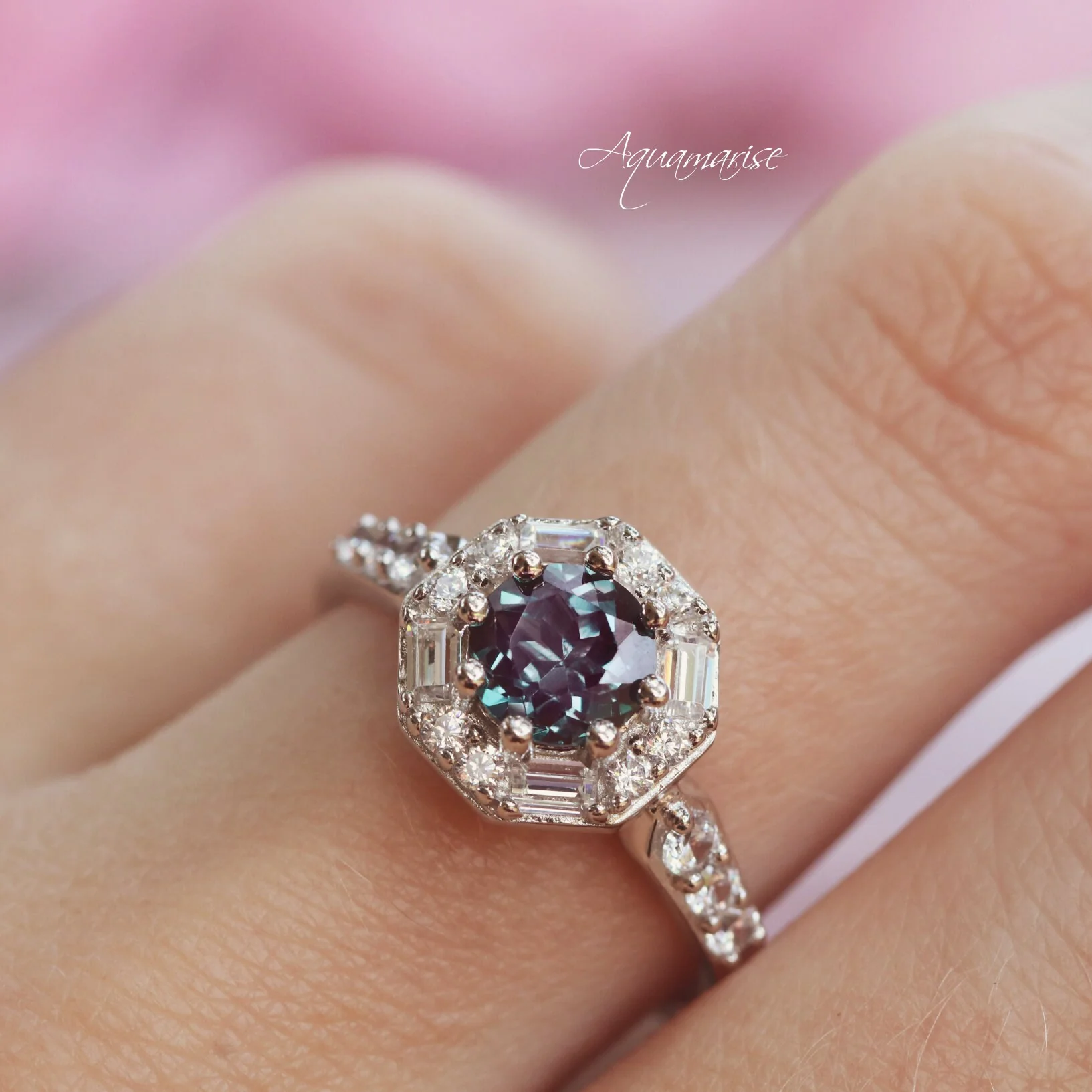 Hexagon Alexandrite Ring- Sterling Silver - Image 3