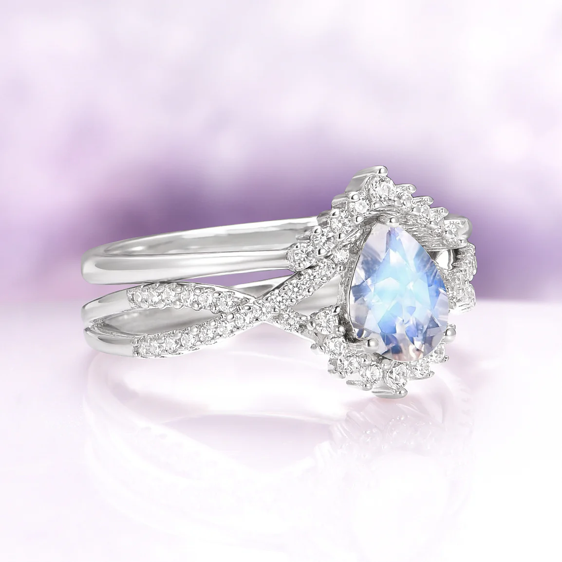 Alice Rainbow Moonstone Couples Ring Set - Image 6