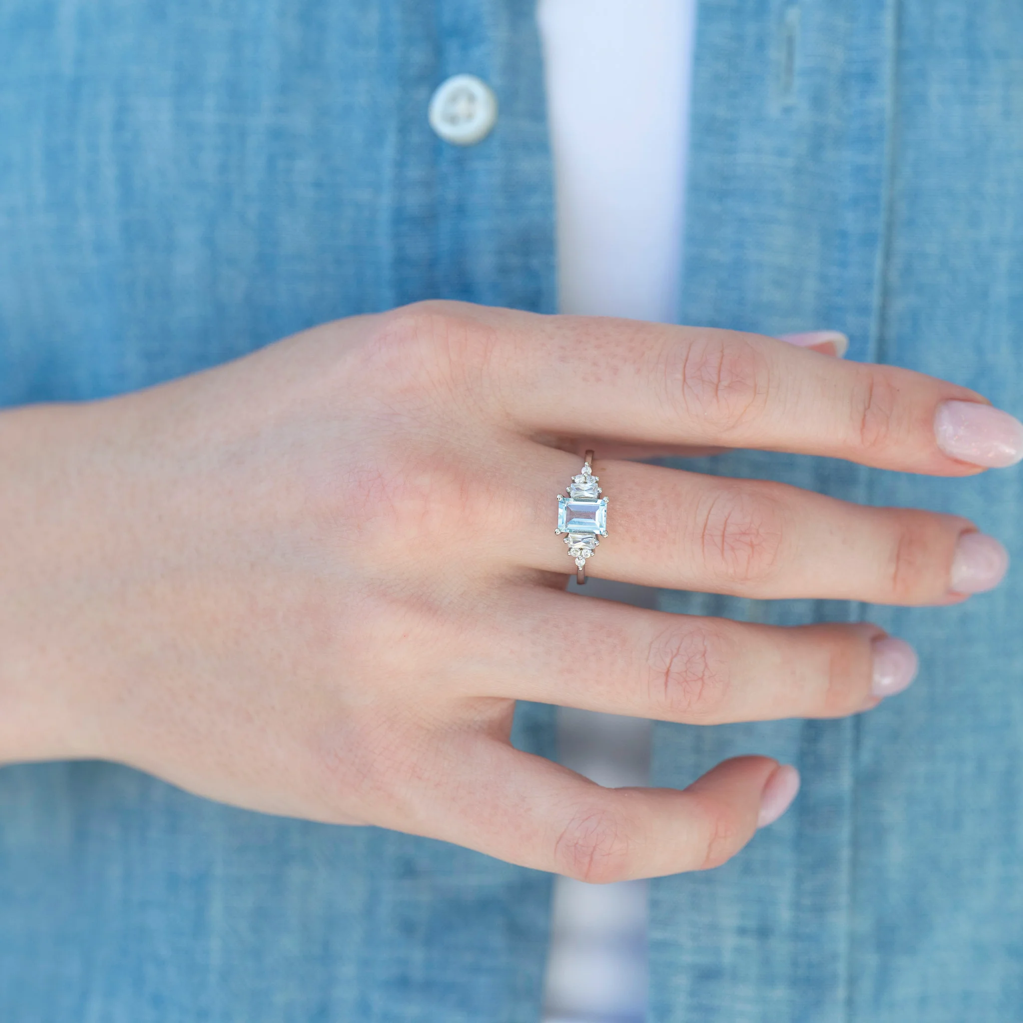 Amelia Emerald Cut Aquamarine Engagement Ring in Sterling Silver - Image 5