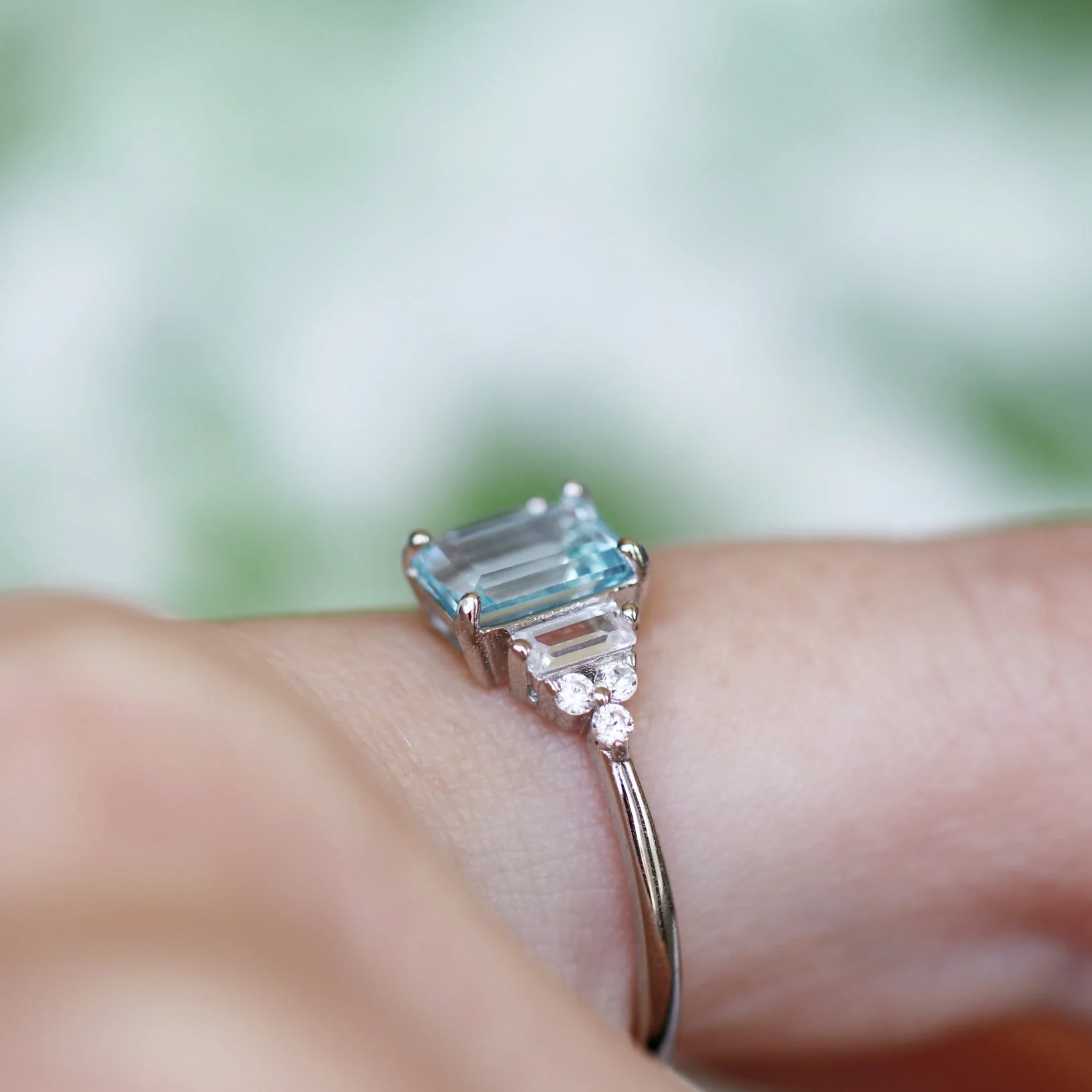 Amelia Emerald Cut Aquamarine Engagement Ring in Sterling Silver - Image 4