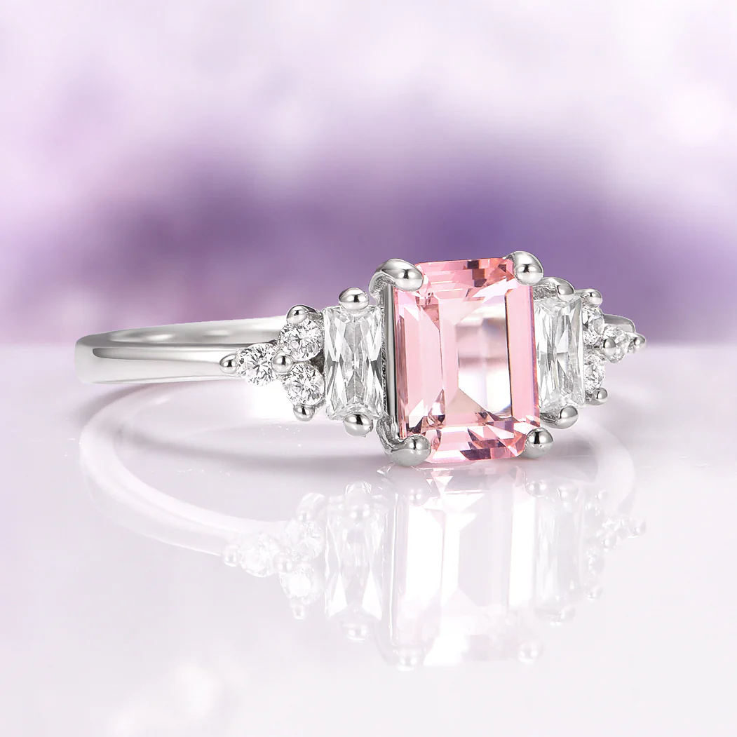 Amelia Emerald Cut Morganite Ring in Sterling Silver - Image 4