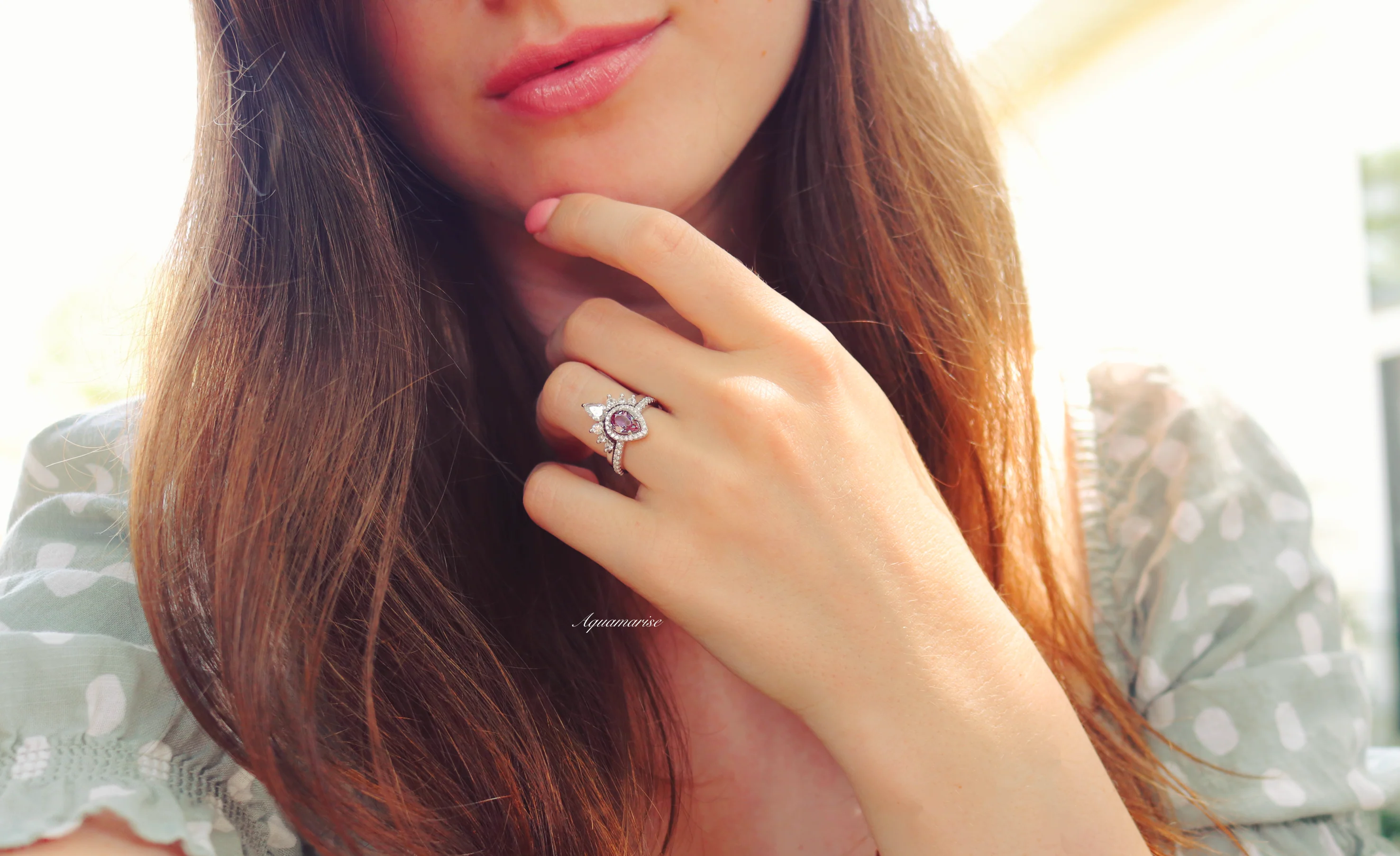 Amy Teardrop Alexandrite Engagement Ring Set in 14K White Gold - Image 3