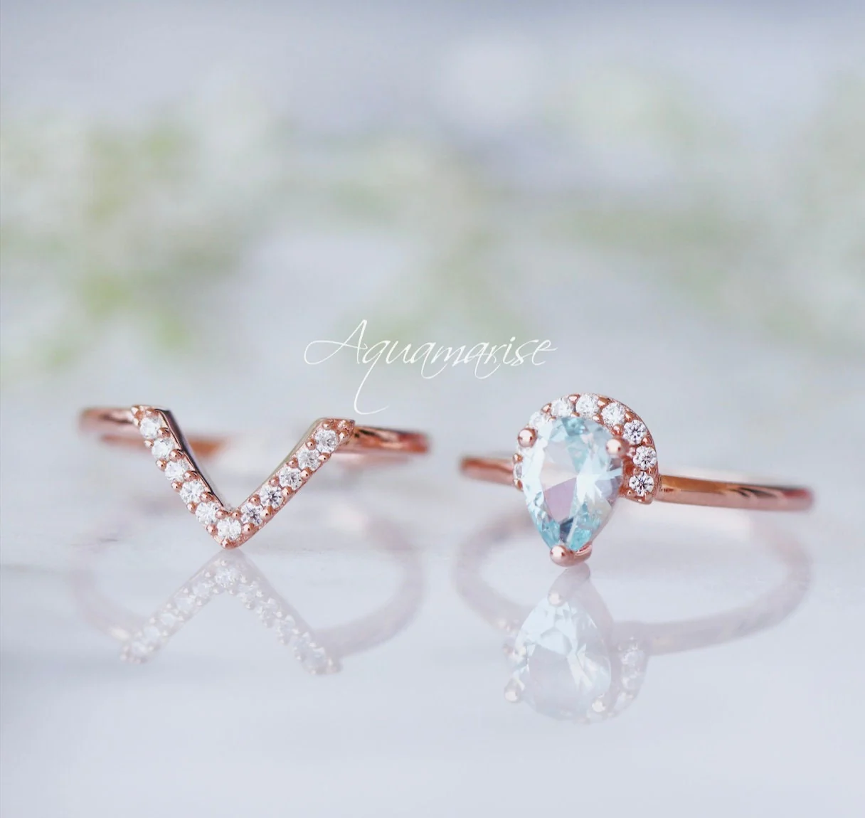 Aria Aquamarine Ring Set- 14K Rose Gold Vermeil - Image 3