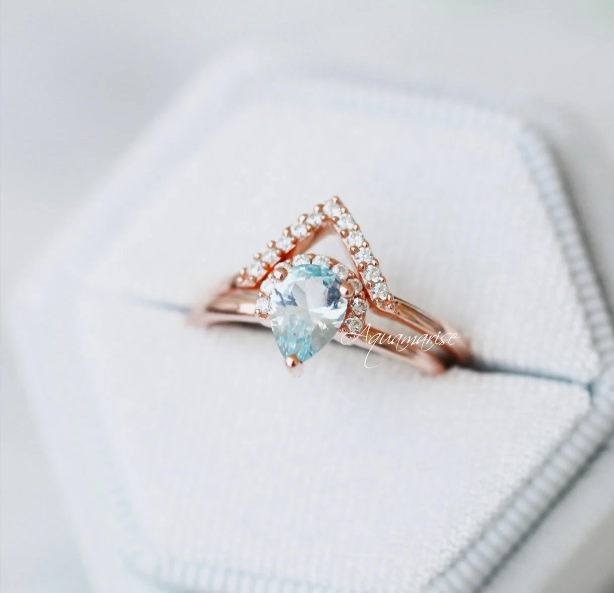Aria Aquamarine Ring Set- 14K Rose Gold Vermeil - Image 4