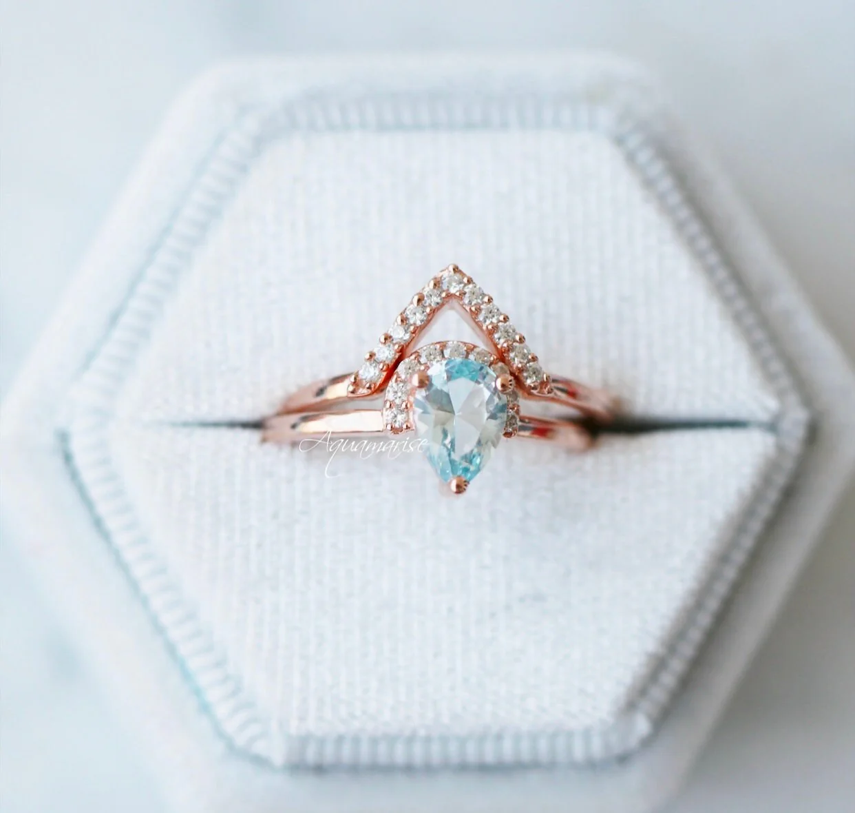 Aria Aquamarine Ring Set- 14K Rose Gold Vermeil - Image 5