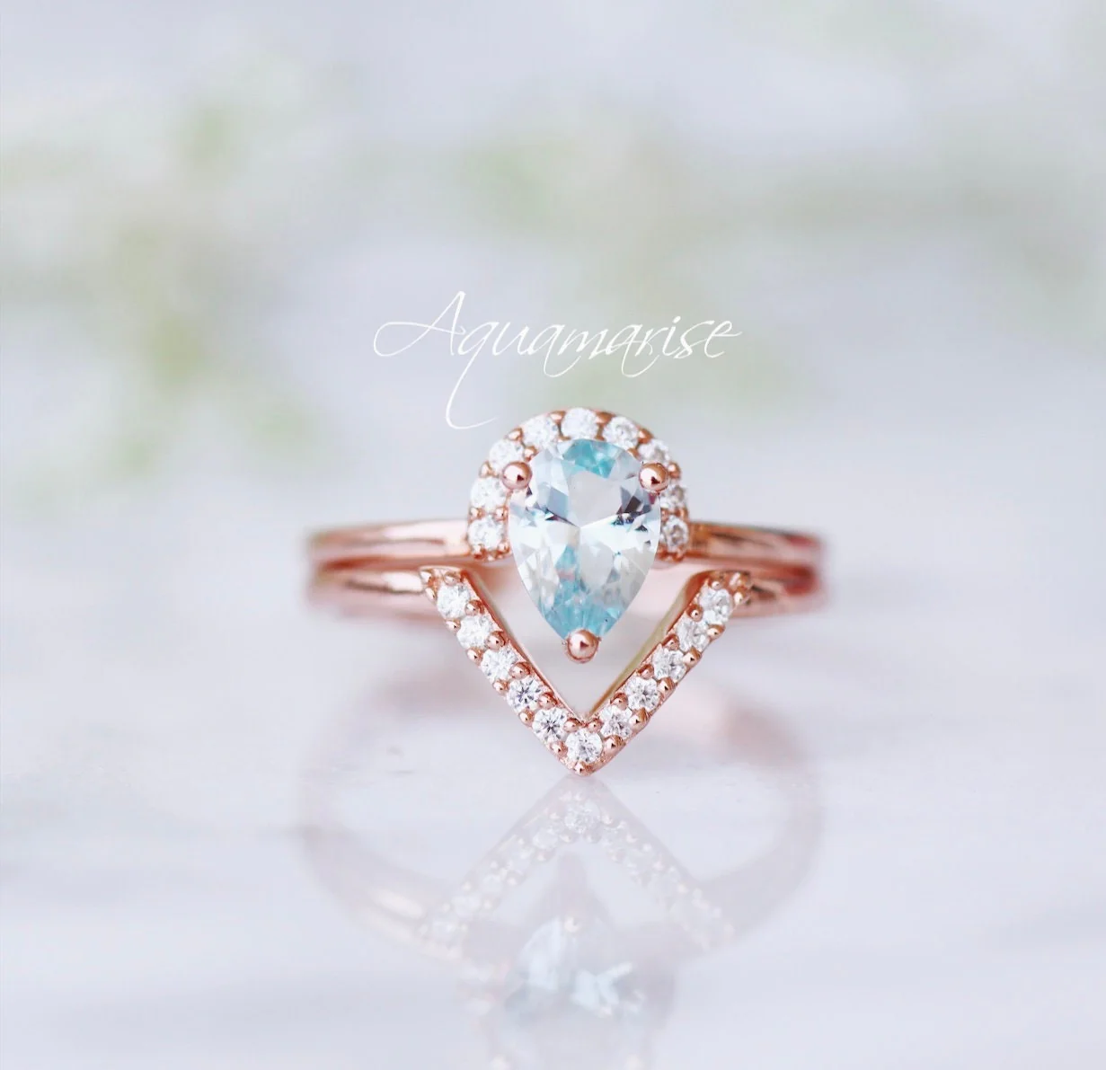 Aria Aquamarine Ring Set- 14K Rose Gold Vermeil - Image 7