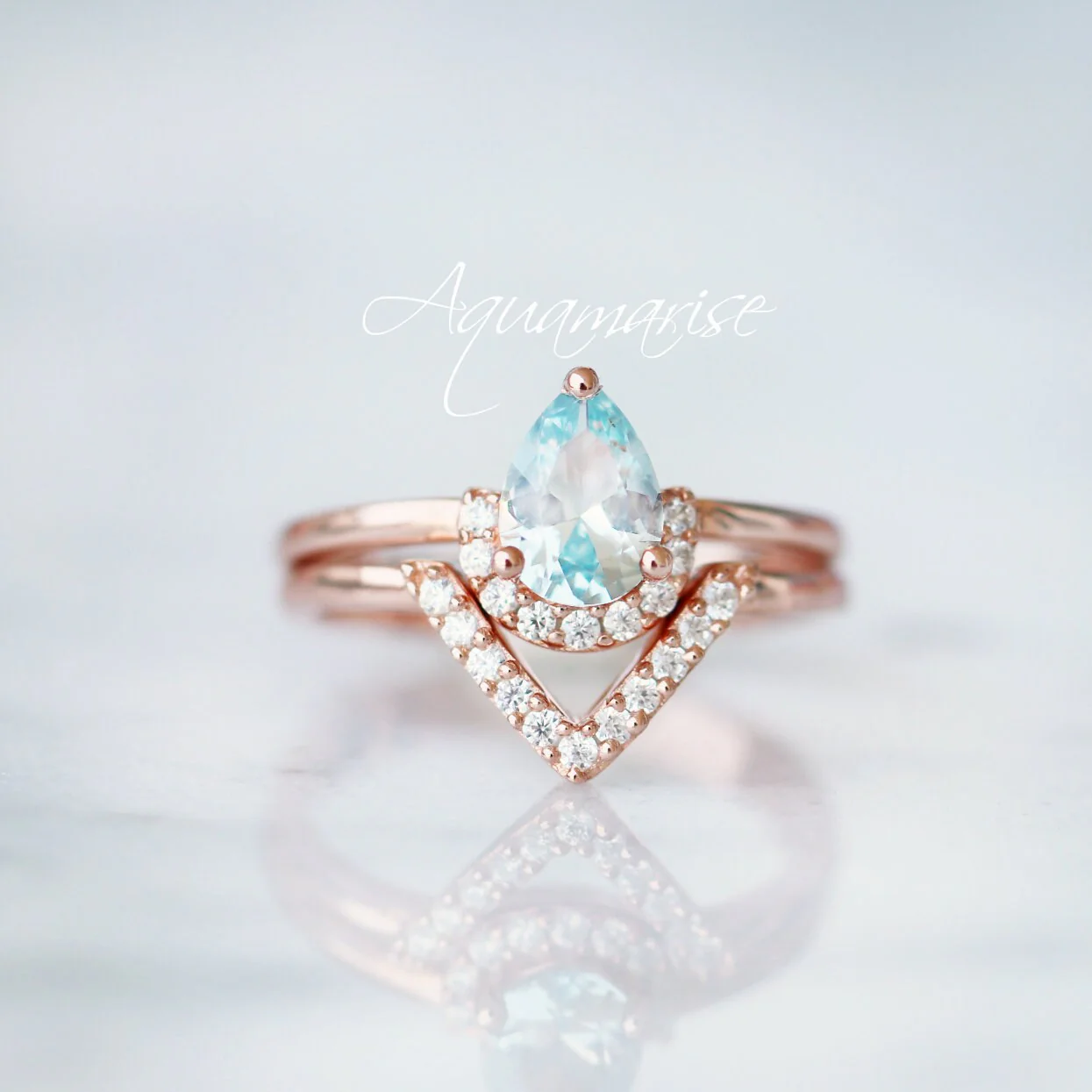 Aria Aquamarine Ring Set- 14K Rose Gold Vermeil - Image 8