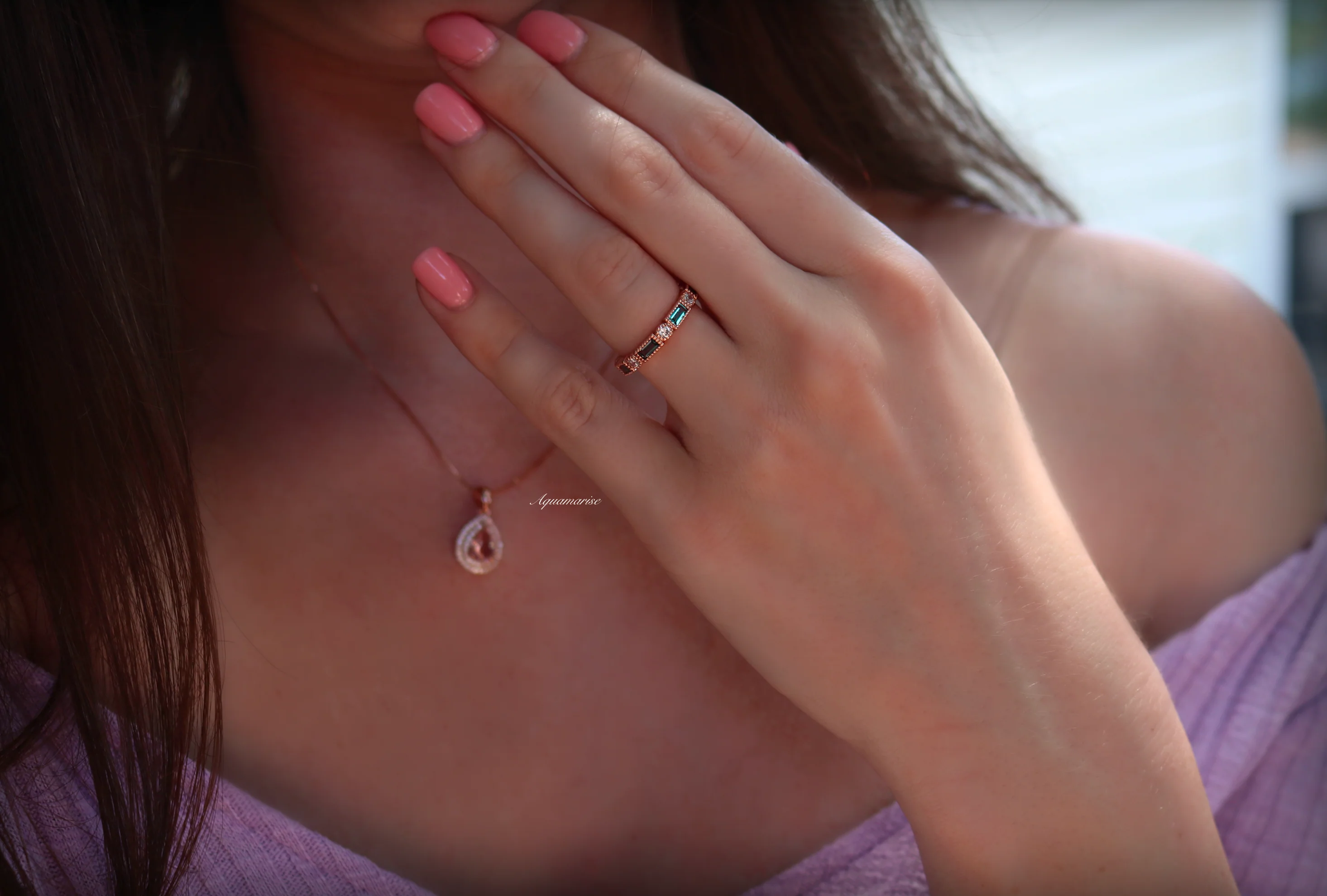 Art Deco Alexandrite Band in 14K Rose Gold Vermeil - Image 3