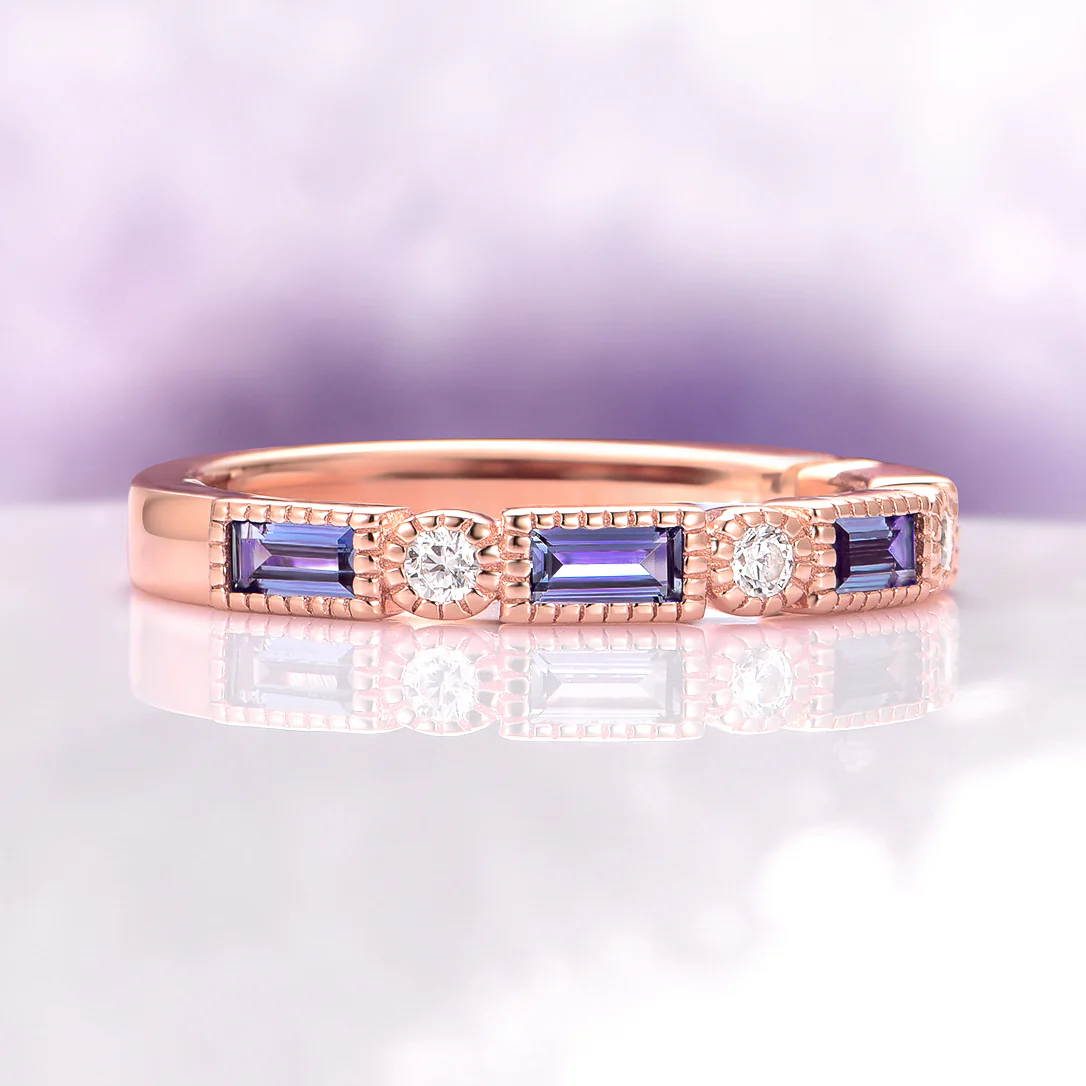 Art Deco Alexandrite Band in 14K Rose Gold Vermeil - Image 4