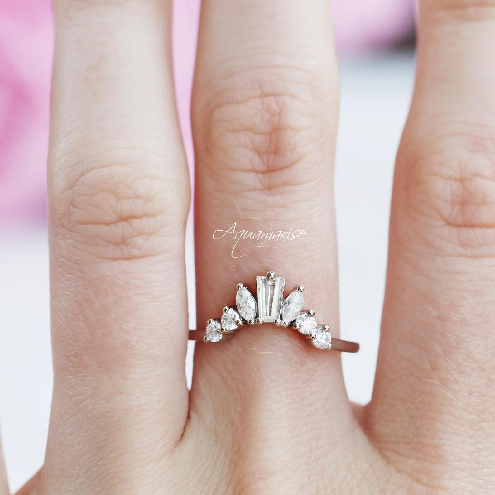 Art Deco Cluster Diamond Wedding Band- Sterling Silver - Image 3