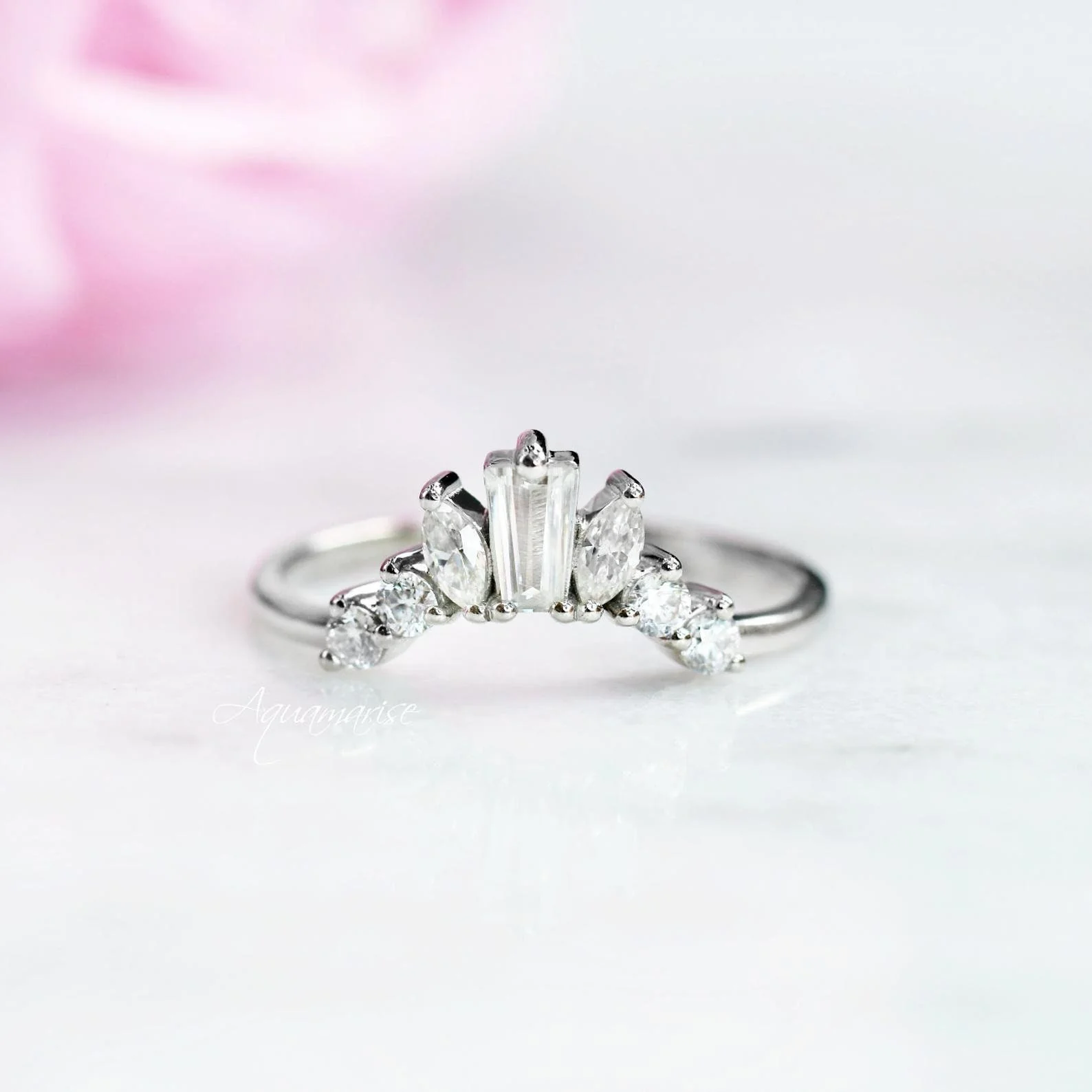 Art Deco Cluster Diamond Wedding Band- Sterling Silver - Image 4