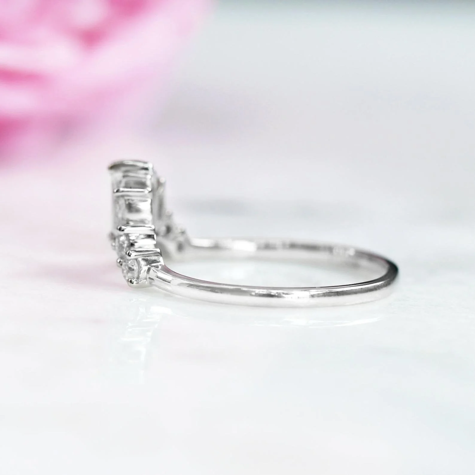 Art Deco Cluster Diamond Wedding Band- Sterling Silver - Image 5