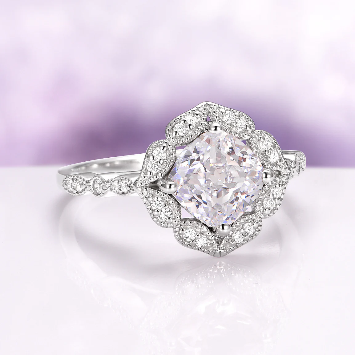 Simulated Diamond Vintage Engagement Ring in Sterling Silver - Image 3