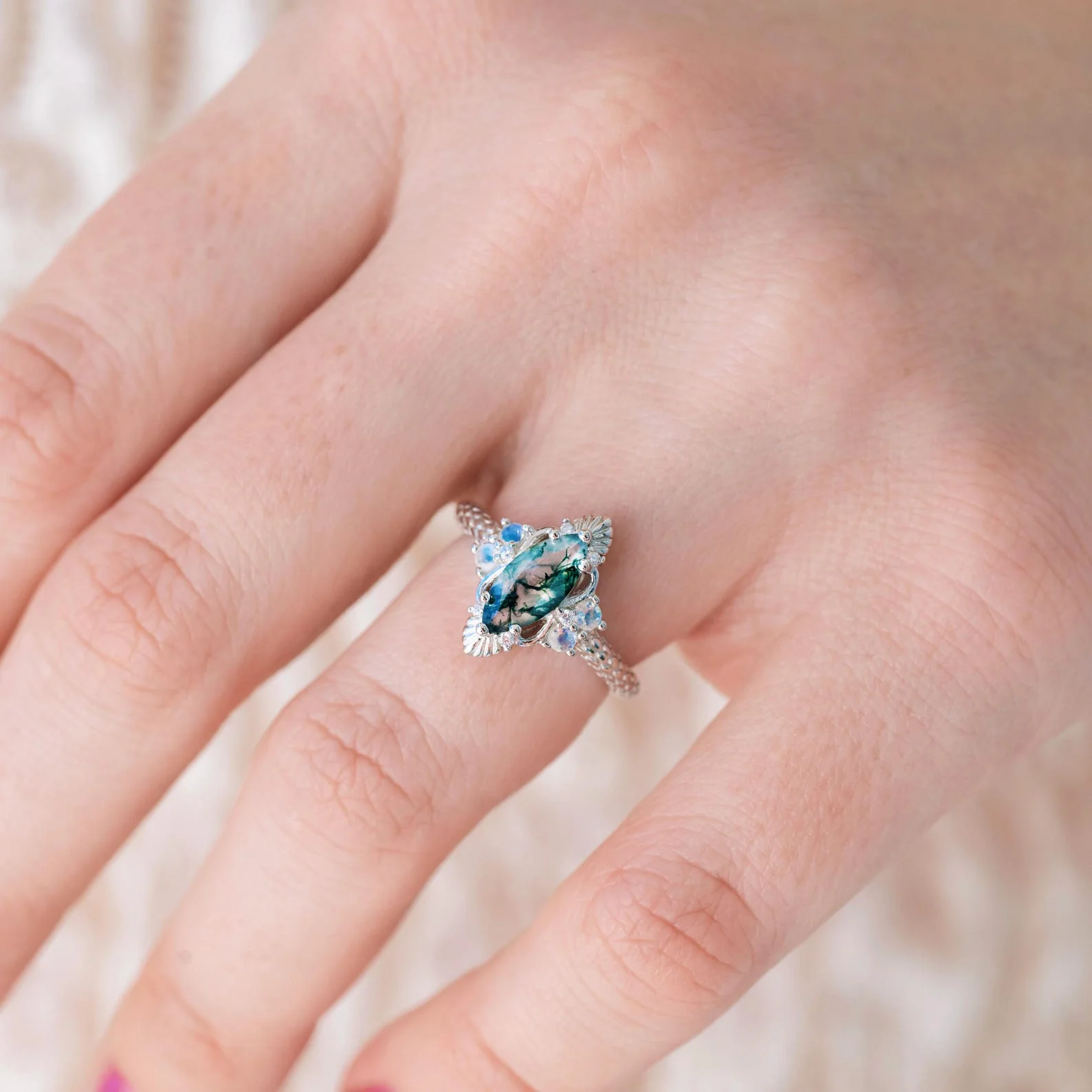 Arwen Moss Agate & Moonstone Ring in Sterling Silver - Image 3