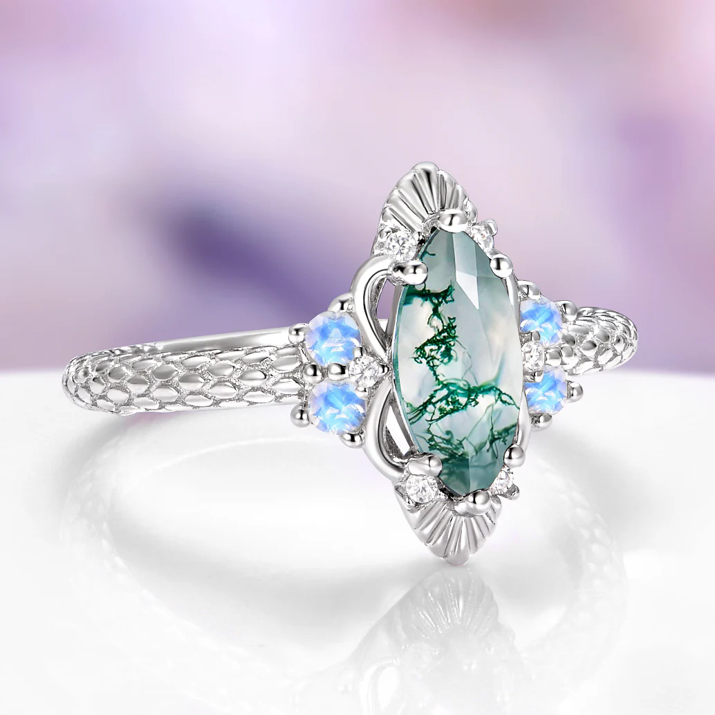 Arwen Moss Agate & Moonstone Ring in Sterling Silver - Image 4