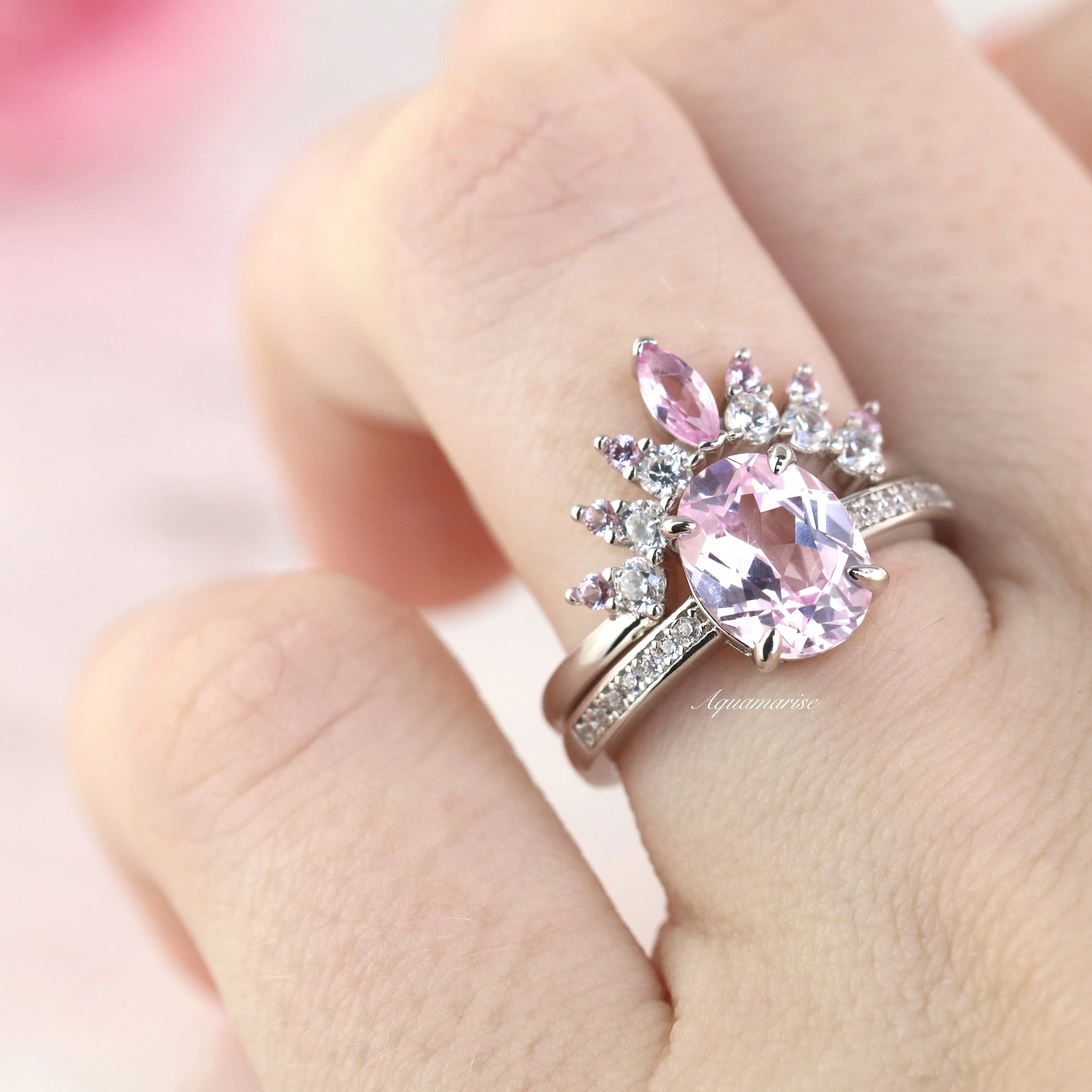Ava Lab-Grown Pink Sapphire Engagement Ring in Sterling Silver - Image 3