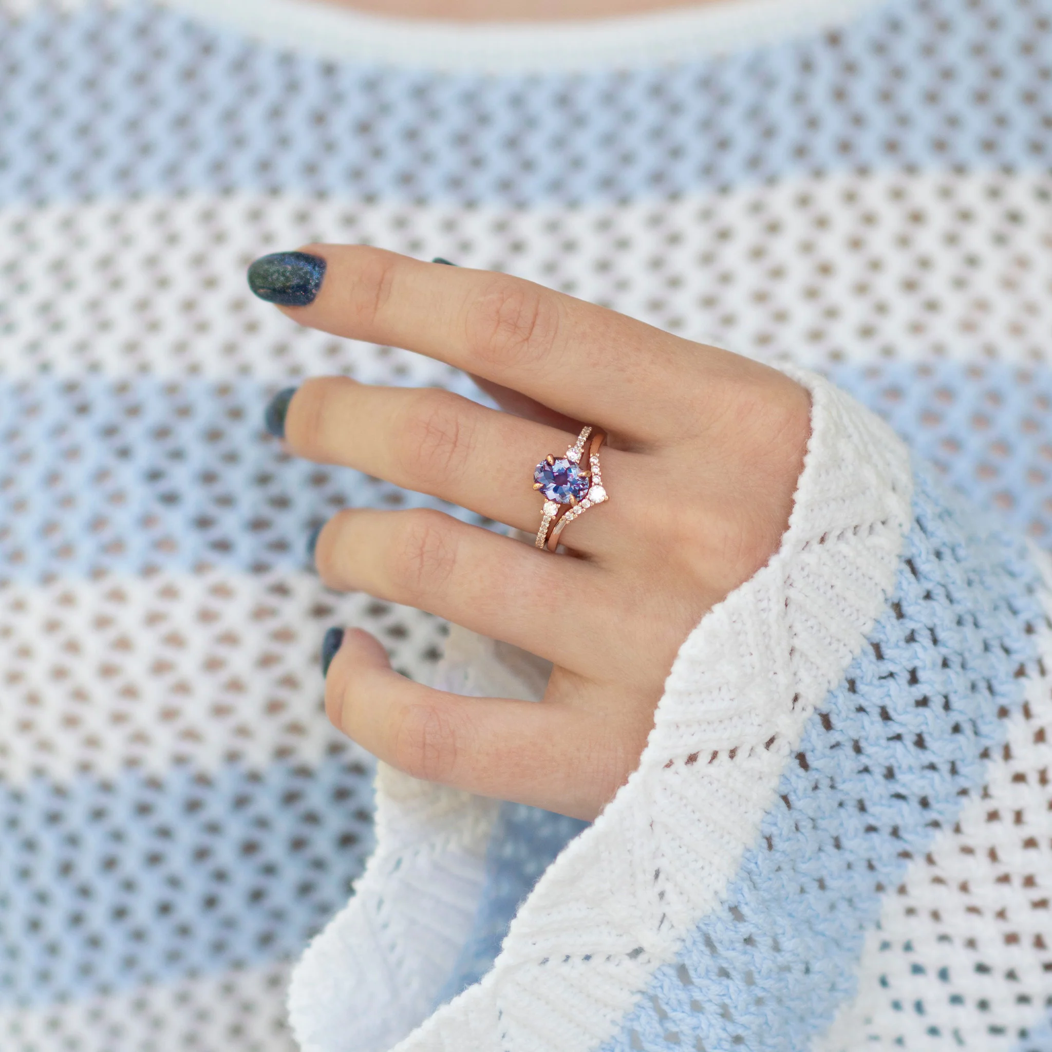 Bella Oval Cut Alexandrite Ring Set in 14K Rose Gold Vermeil - Image 3