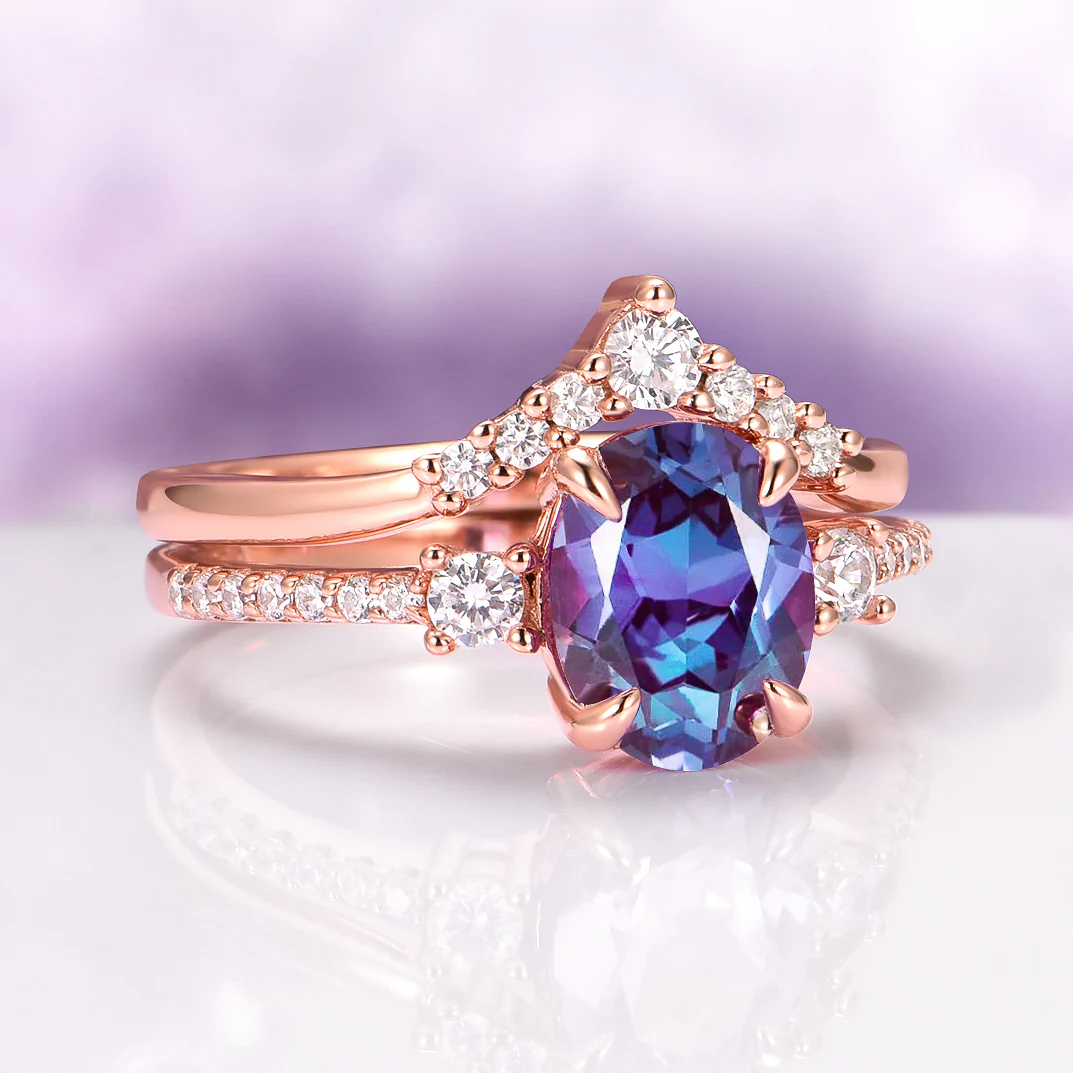 Bella Oval Cut Alexandrite Ring Set in 14K Rose Gold Vermeil - Image 5