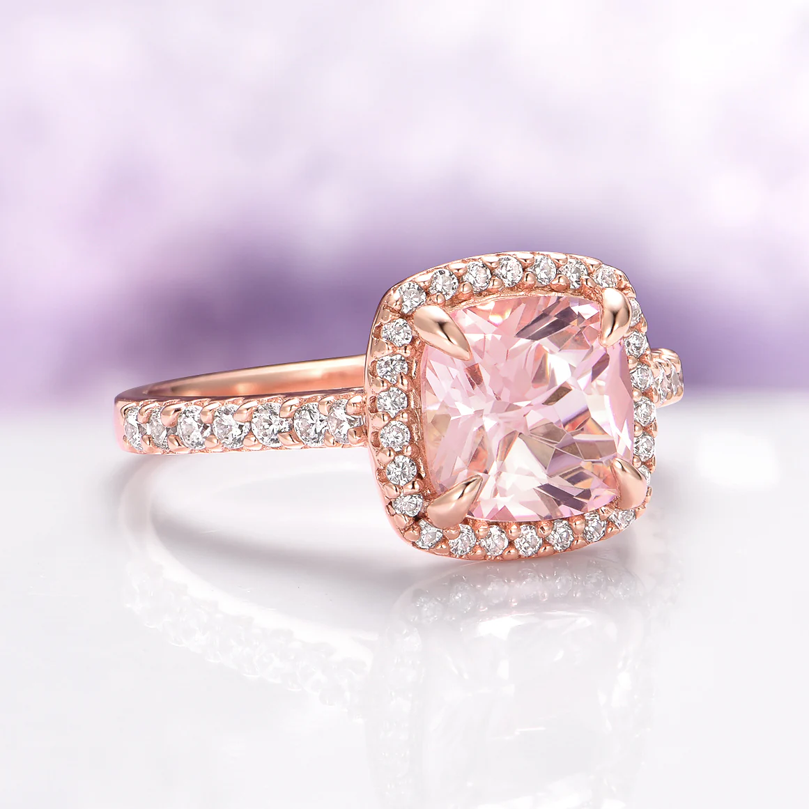 Belle Cushion Cut Natural Morganite Engagement Ring in 14K Solid Rose Gold - Image 6