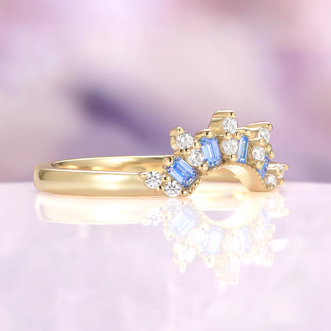 Blue Moissanite Crown Band in 14K Yellow Gold - Image 3