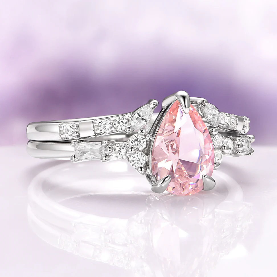 Teardrop Morganite Couples Ring Set - Image 10