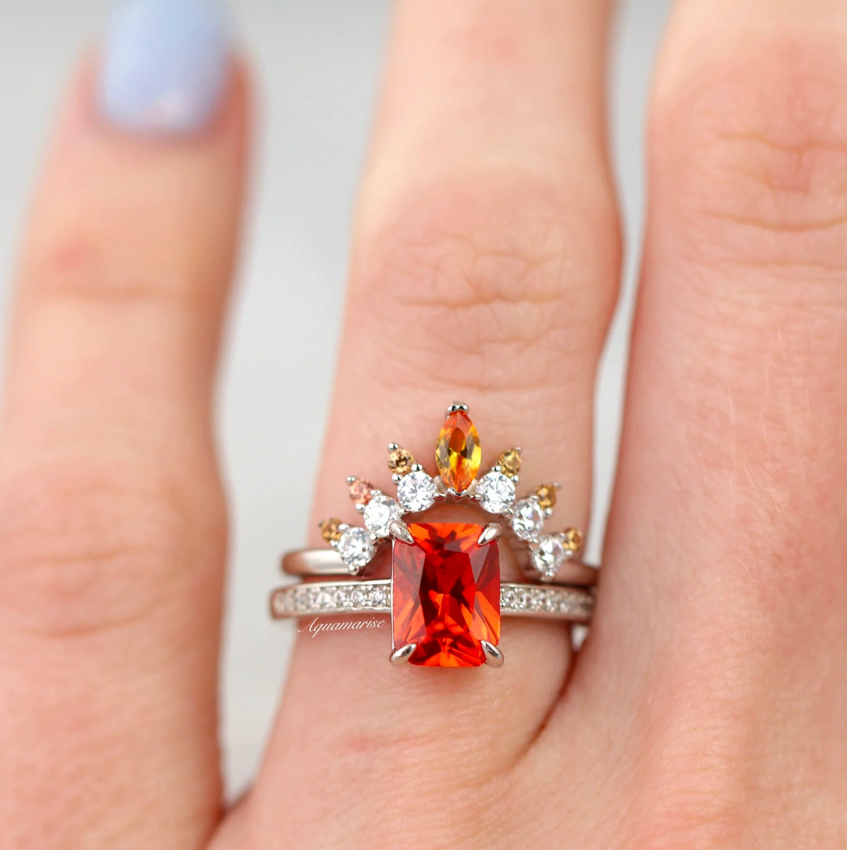 Natural Citrine Curved Stacking Wedding Band in Sterling Silver - Image 3