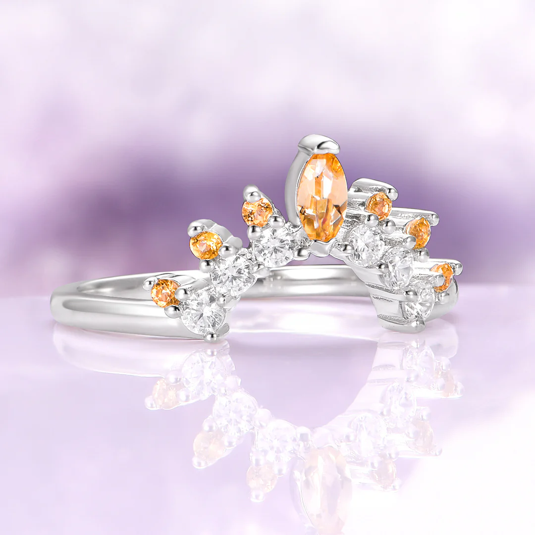 Natural Citrine Curved Stacking Wedding Band in Sterling Silver - Image 4