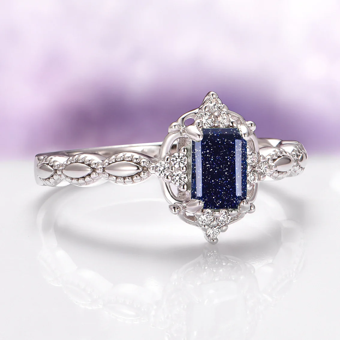 Starry Night Engagement Ring in Sterling Silver - Image 6