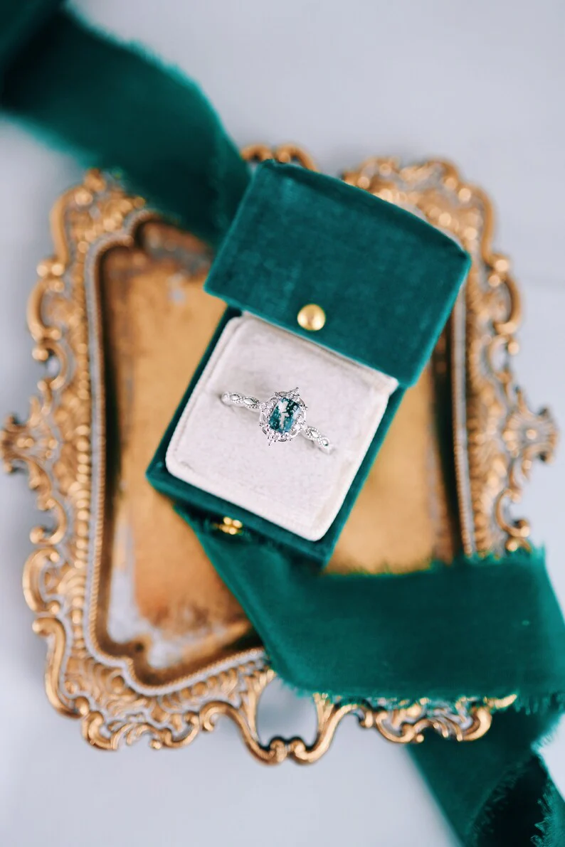 Vintage Green Moss Agate Engagement Ring in Sterling Silver - Image 3