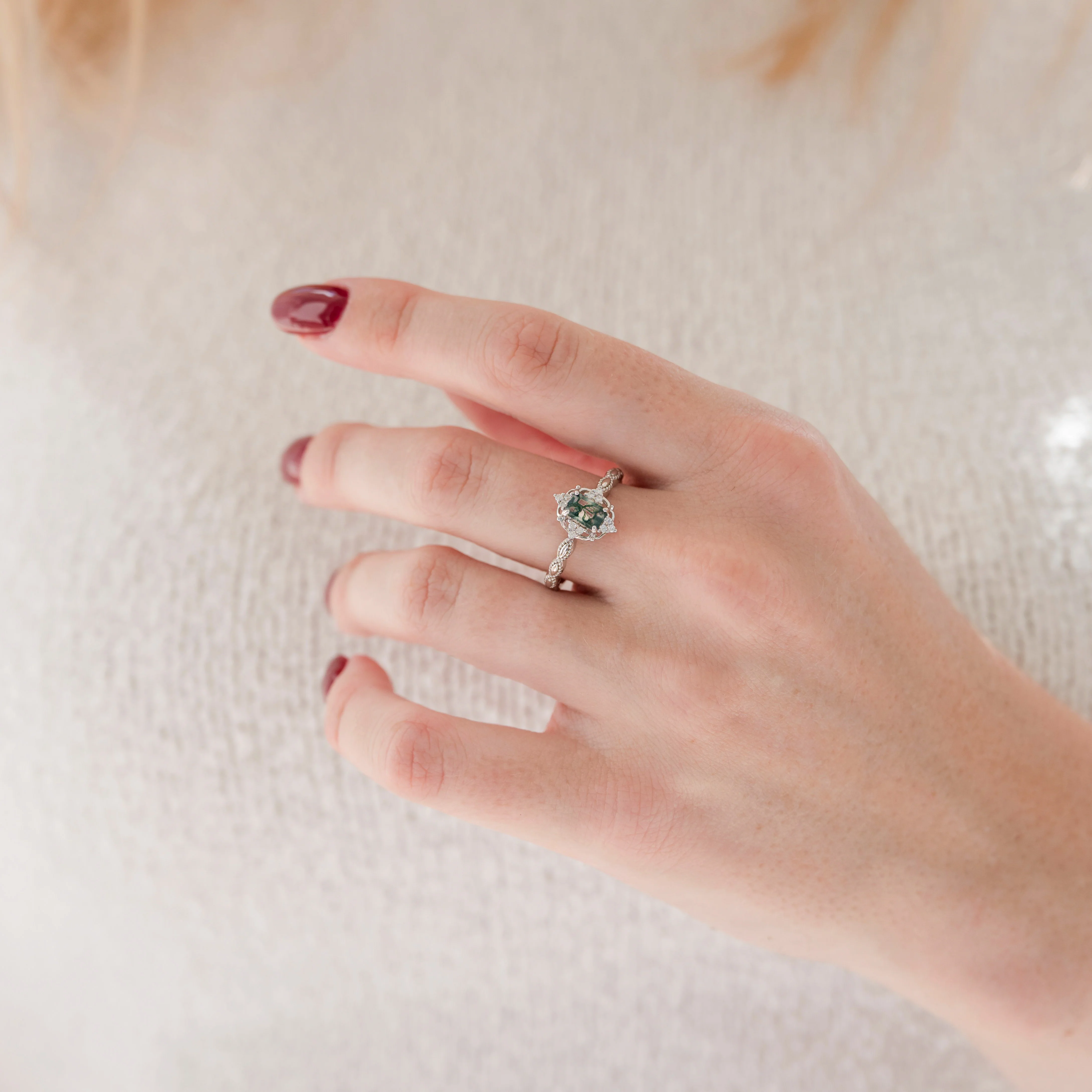Vintage Green Moss Agate Engagement Ring in Sterling Silver - Image 6