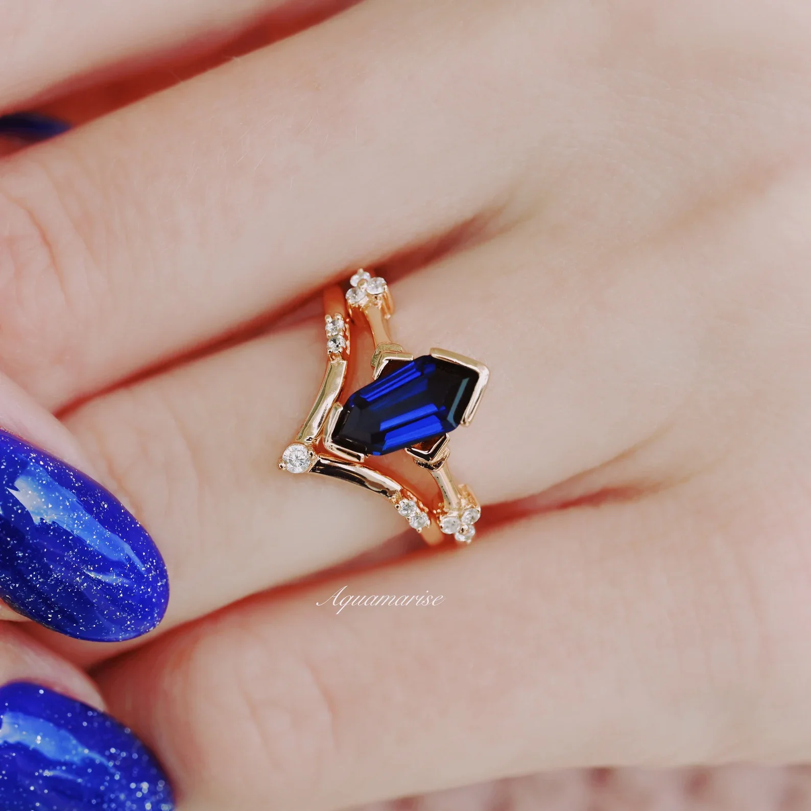 Midnight Blue Sapphire Couples Ring Set - Image 5