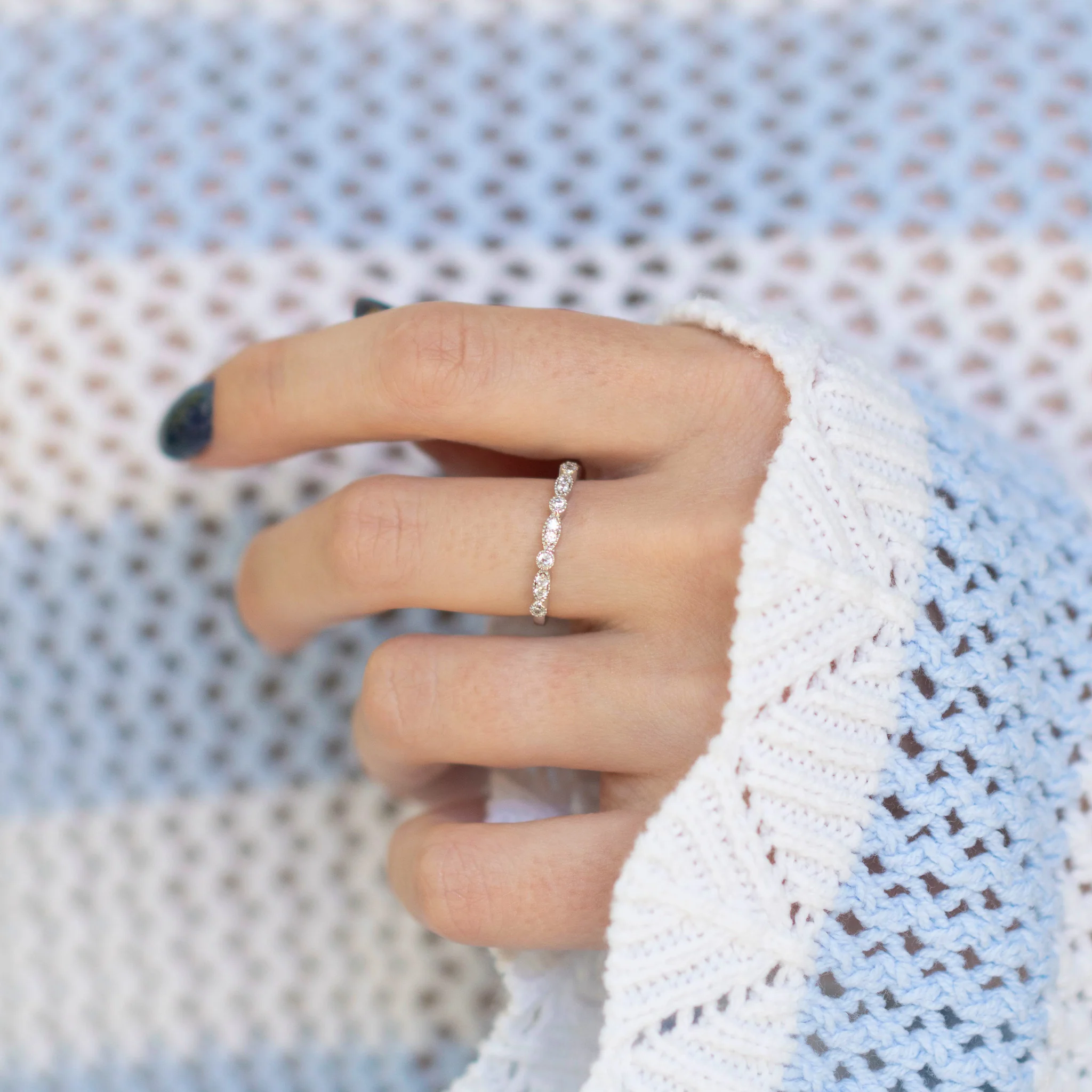 Vintage Simulated Diamond Wedding Band in Sterling Silver - Image 4