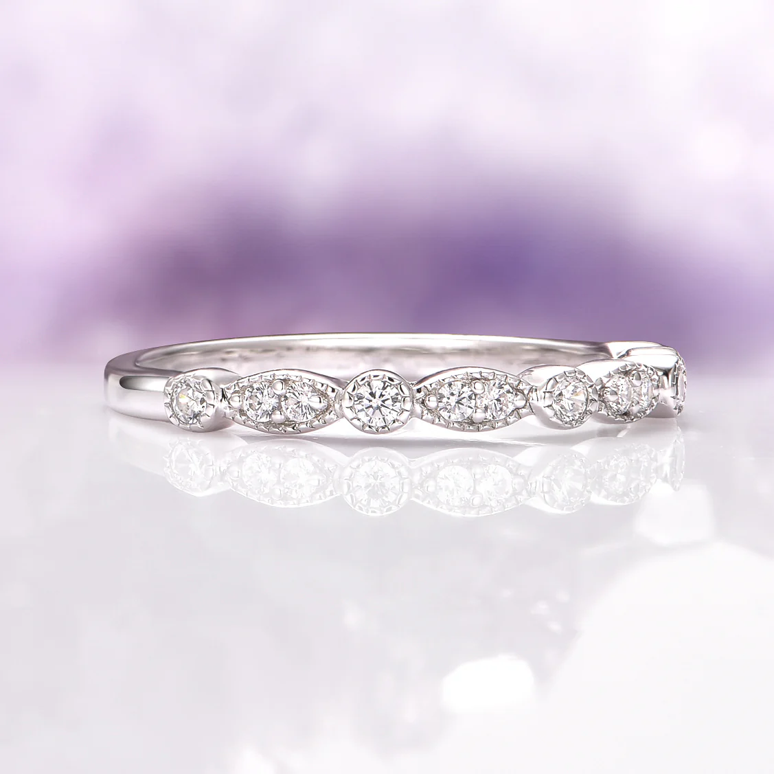 Vintage Simulated Diamond Wedding Band in Sterling Silver - Image 5