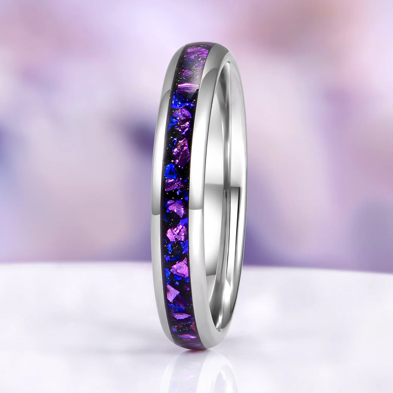 Crushed Alexandrite Wedding Band in Tungsten (4mm) - Image 3