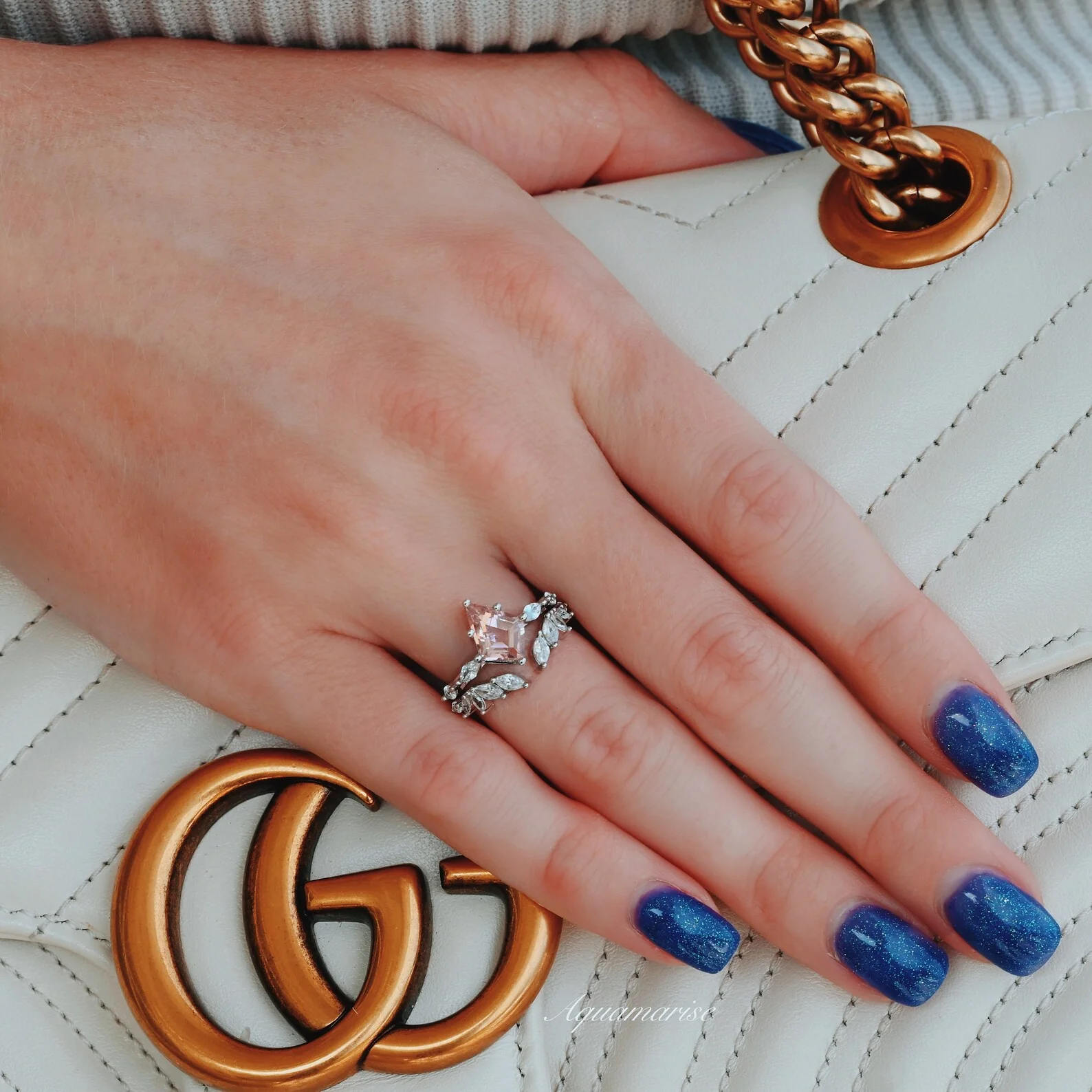 Curved Marquise Wedding Band in 14K White Gold - Image 3