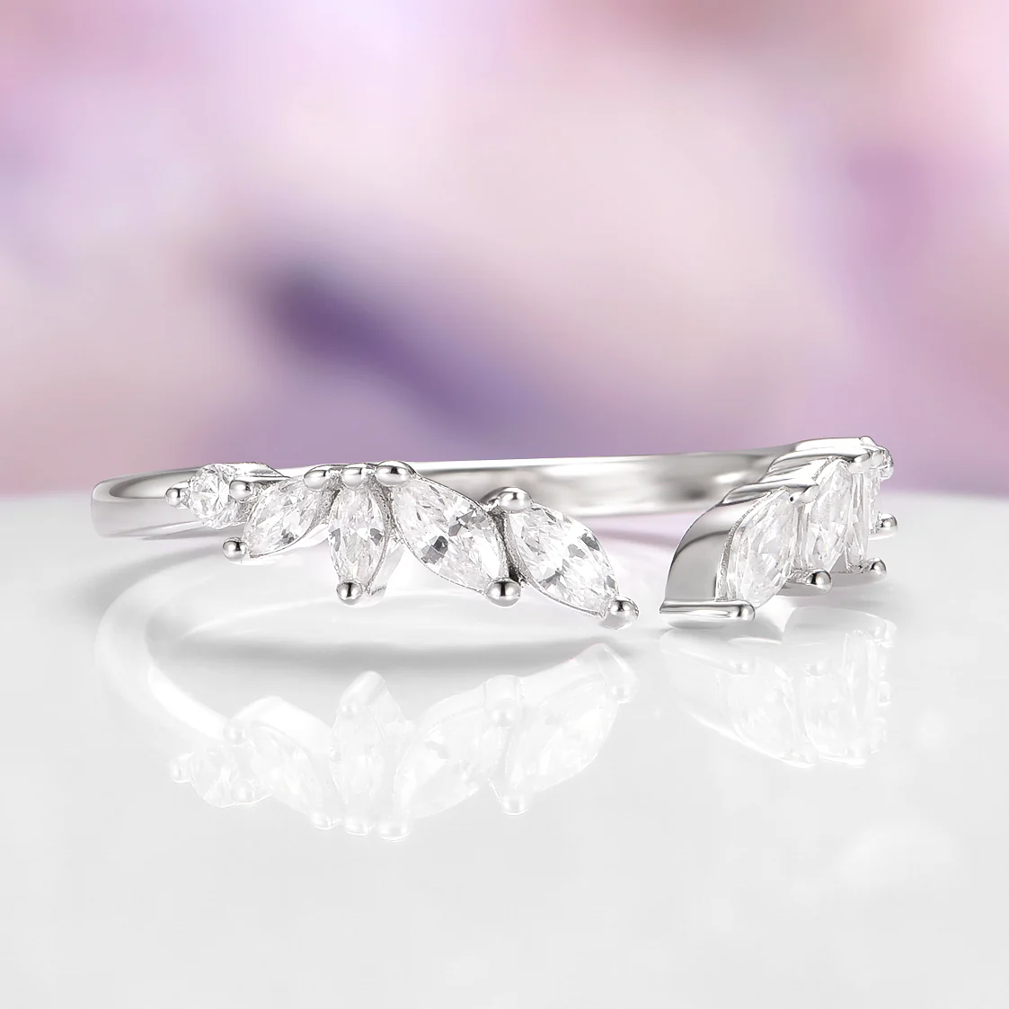 Curved Marquise Wedding Band in 14K White Gold - Image 4