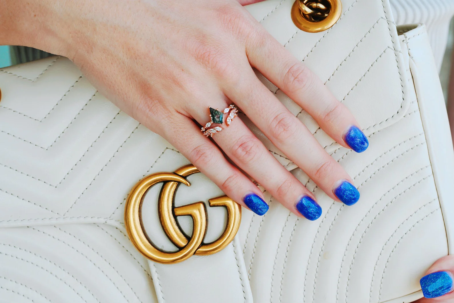 Curved Moss Agate Enhancer Band in 14K Rose Gold Vermeil - Image 4