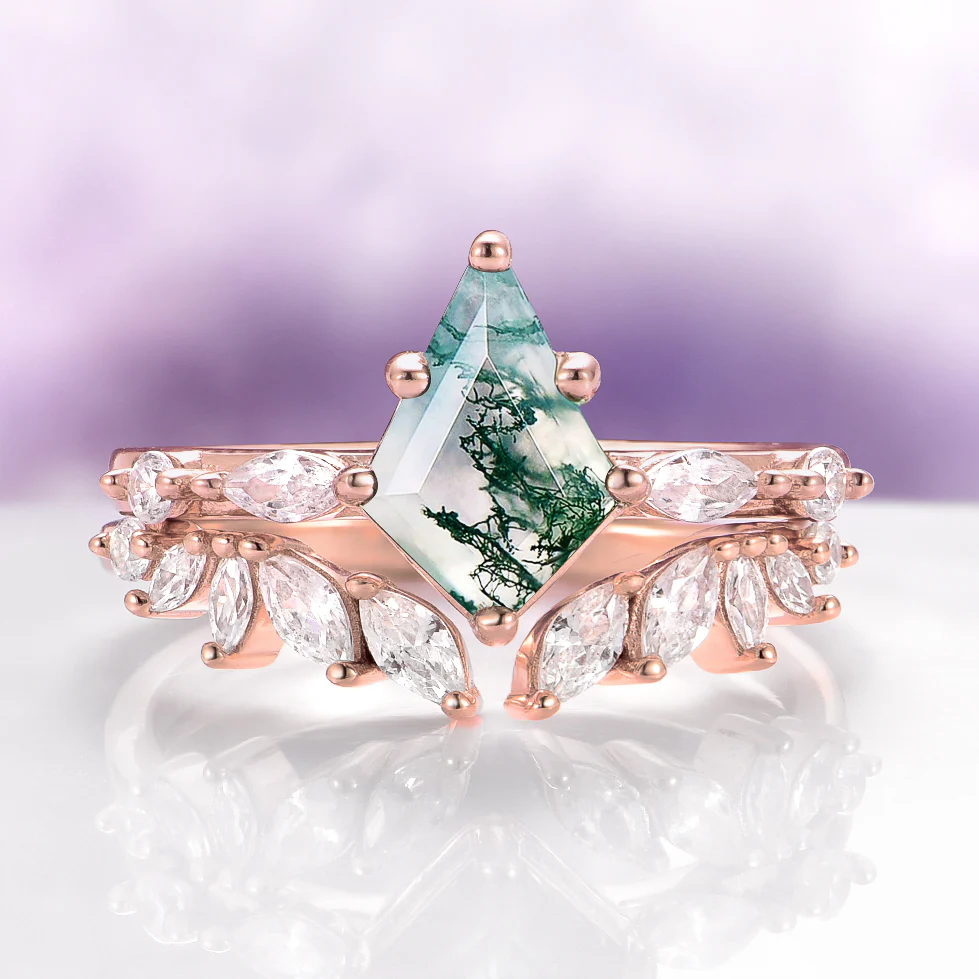 Curved Moss Agate Enhancer Band in 14K Rose Gold Vermeil - Image 5