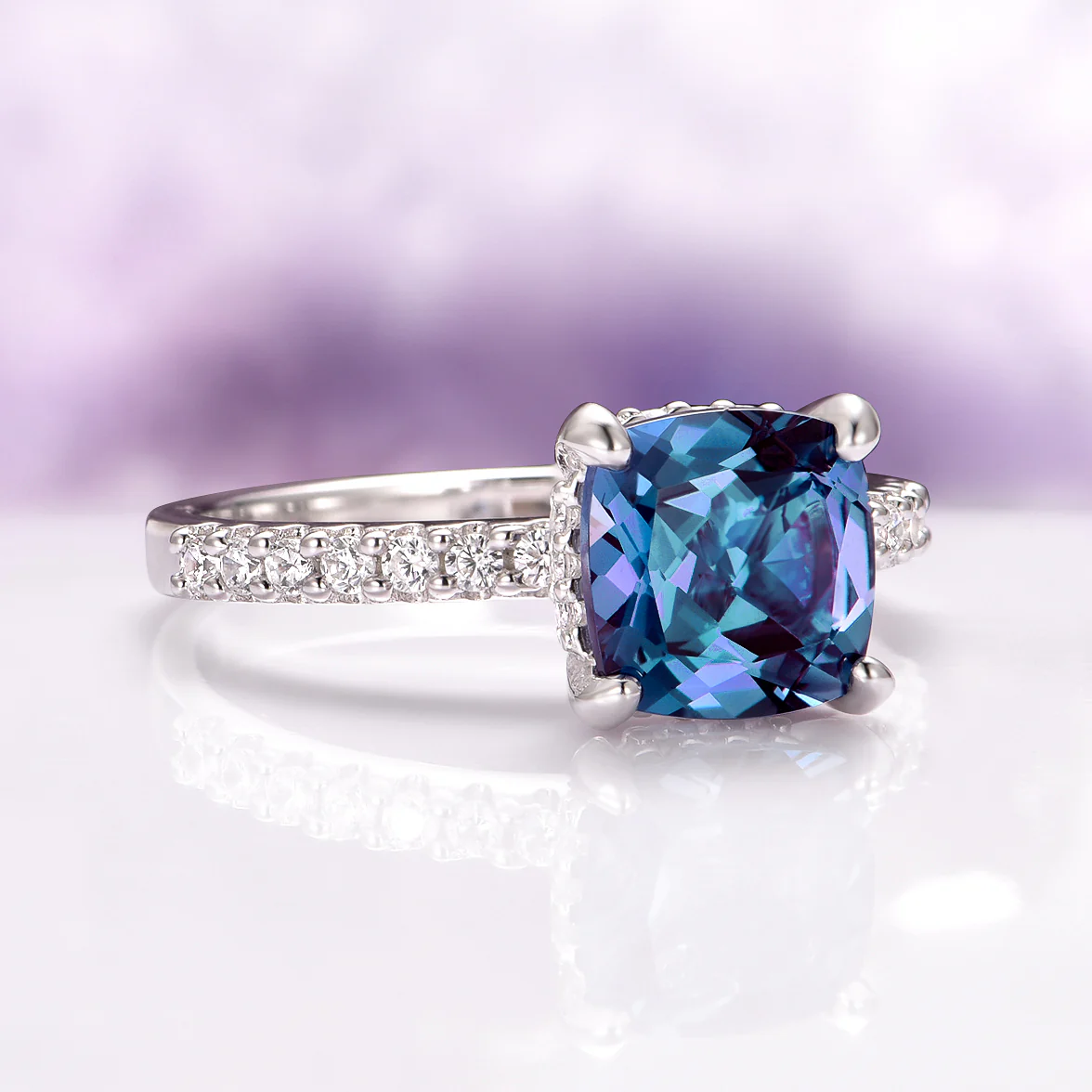 Cushion Cut Alexandrite Ring in Sterling Silver - Image 5