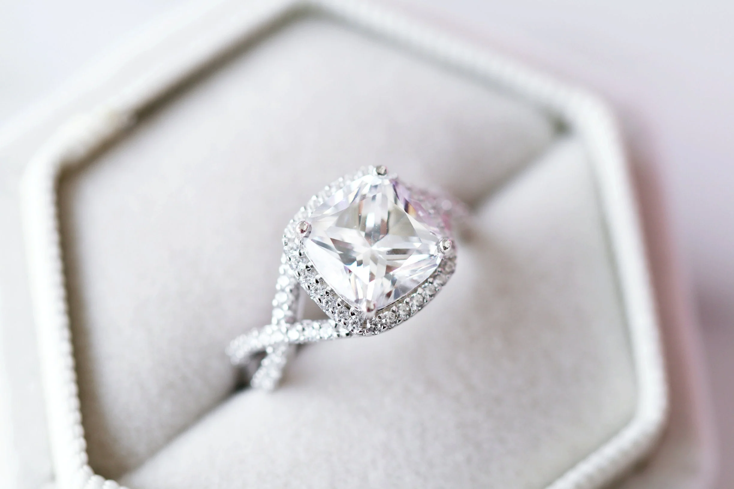Flair Cushion Cut Simulated Diamond Engagement Ring in Sterling Silver - Image 3