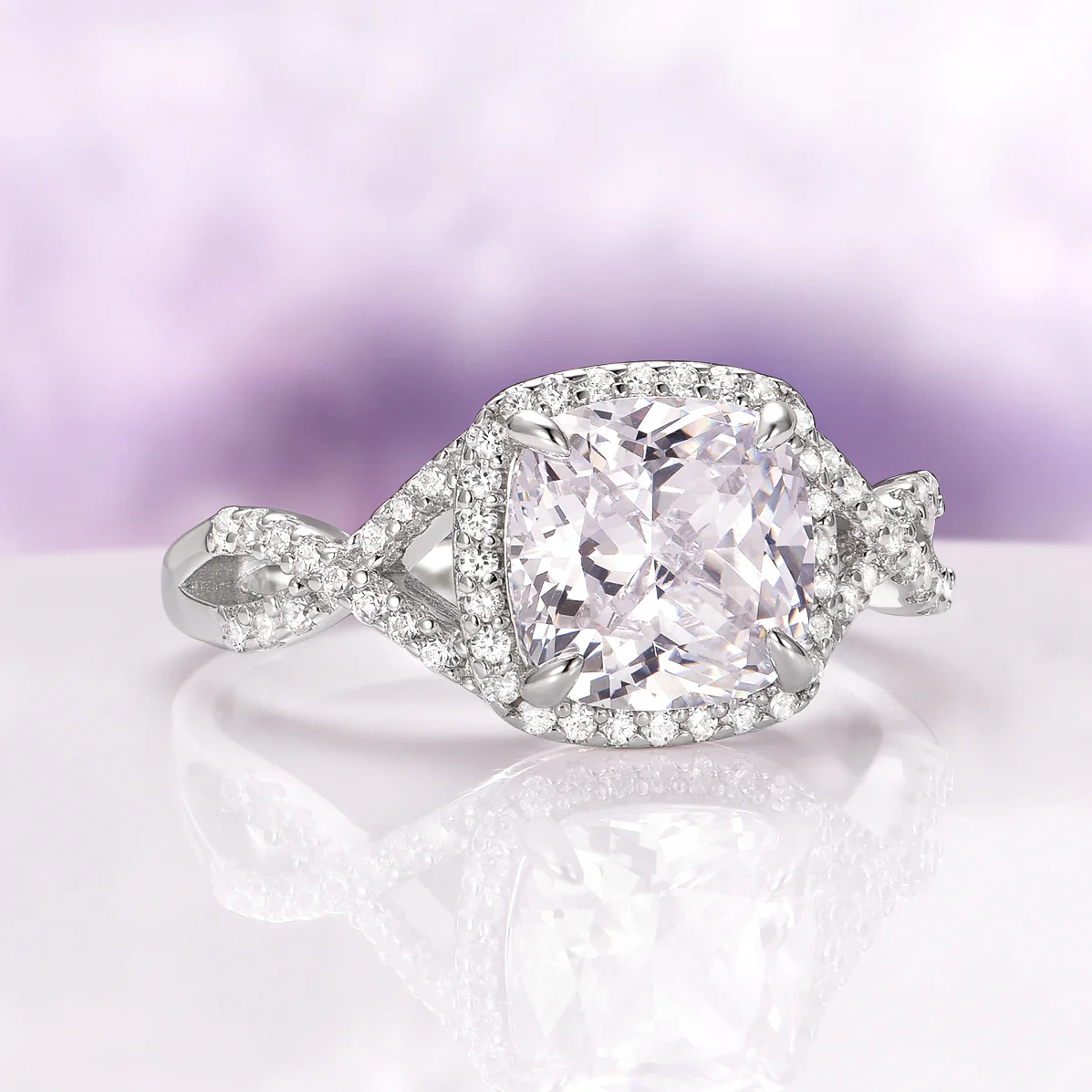 Flair Cushion Cut Simulated Diamond Engagement Ring in Sterling Silver - Image 5