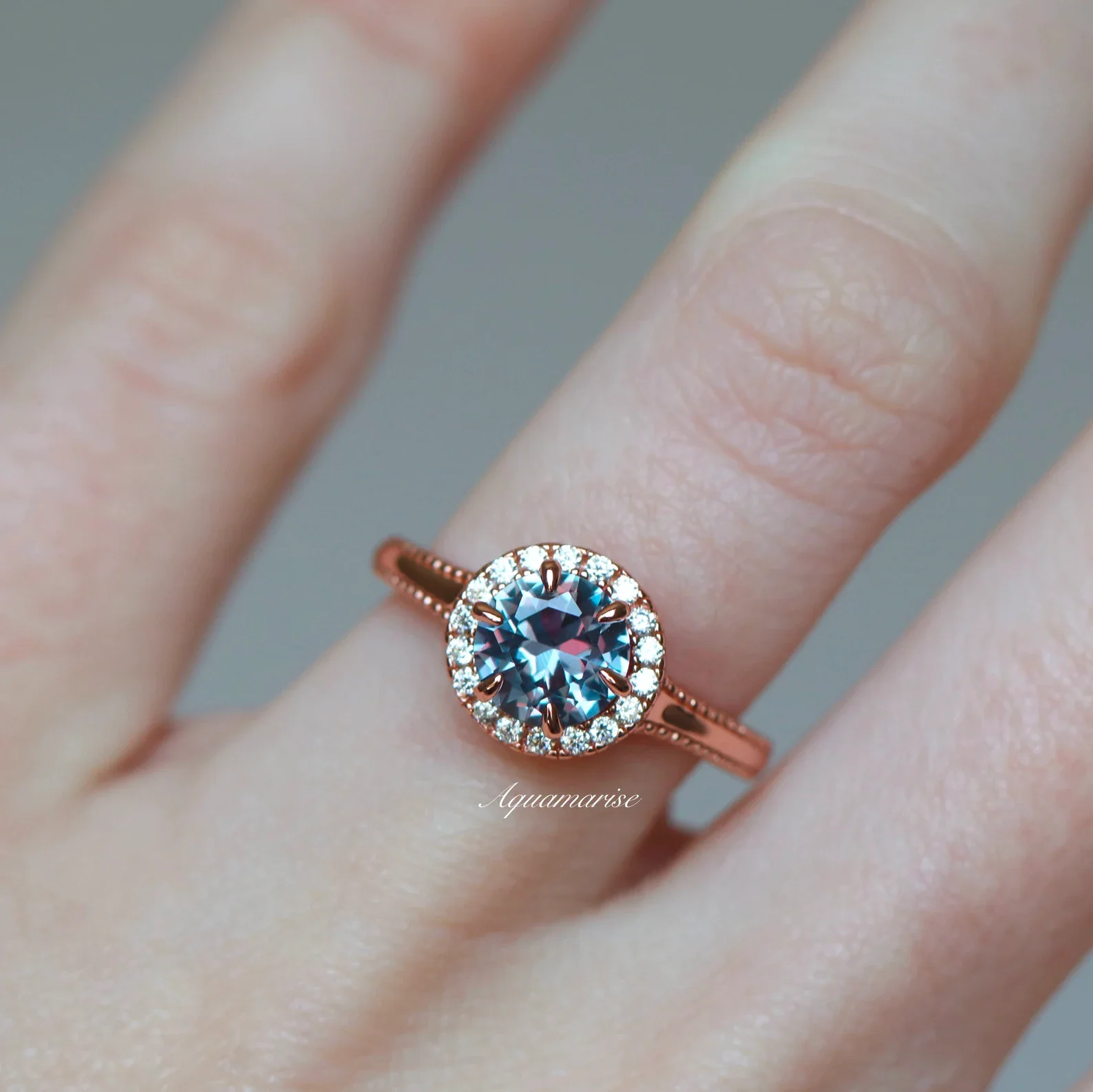 Ella Alexandrite Engagement Ring in 14K Solid Rose Gold - Image 3