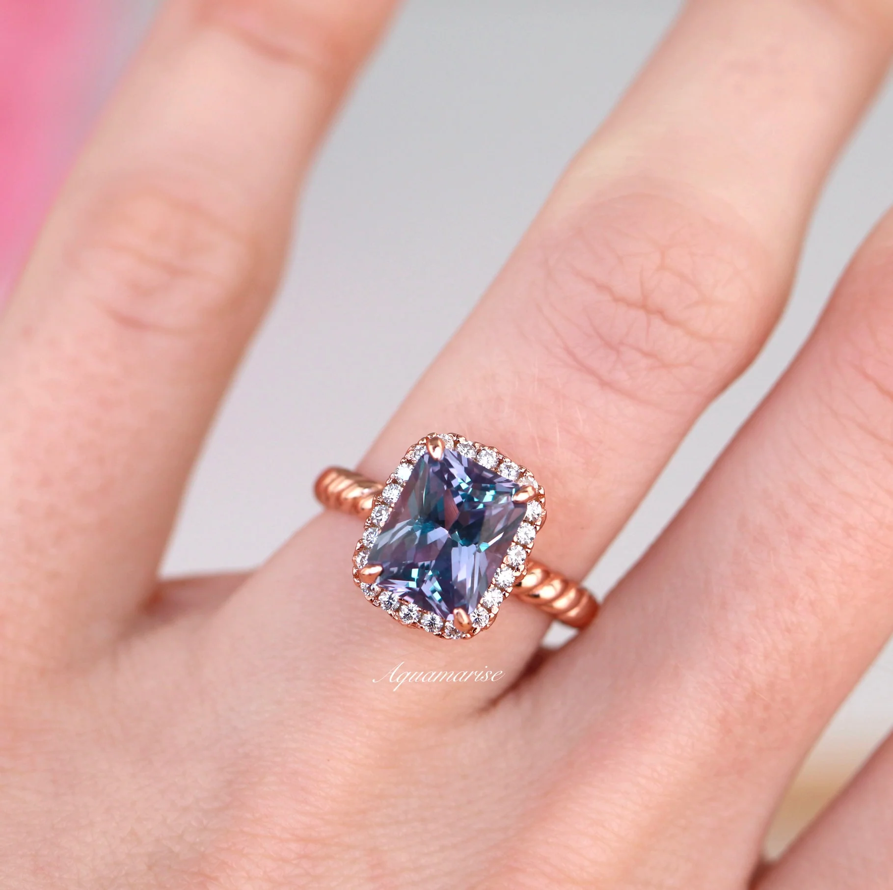 Hazel Alexandrite Ring- 14K Rose Gold Vermeil - Image 4