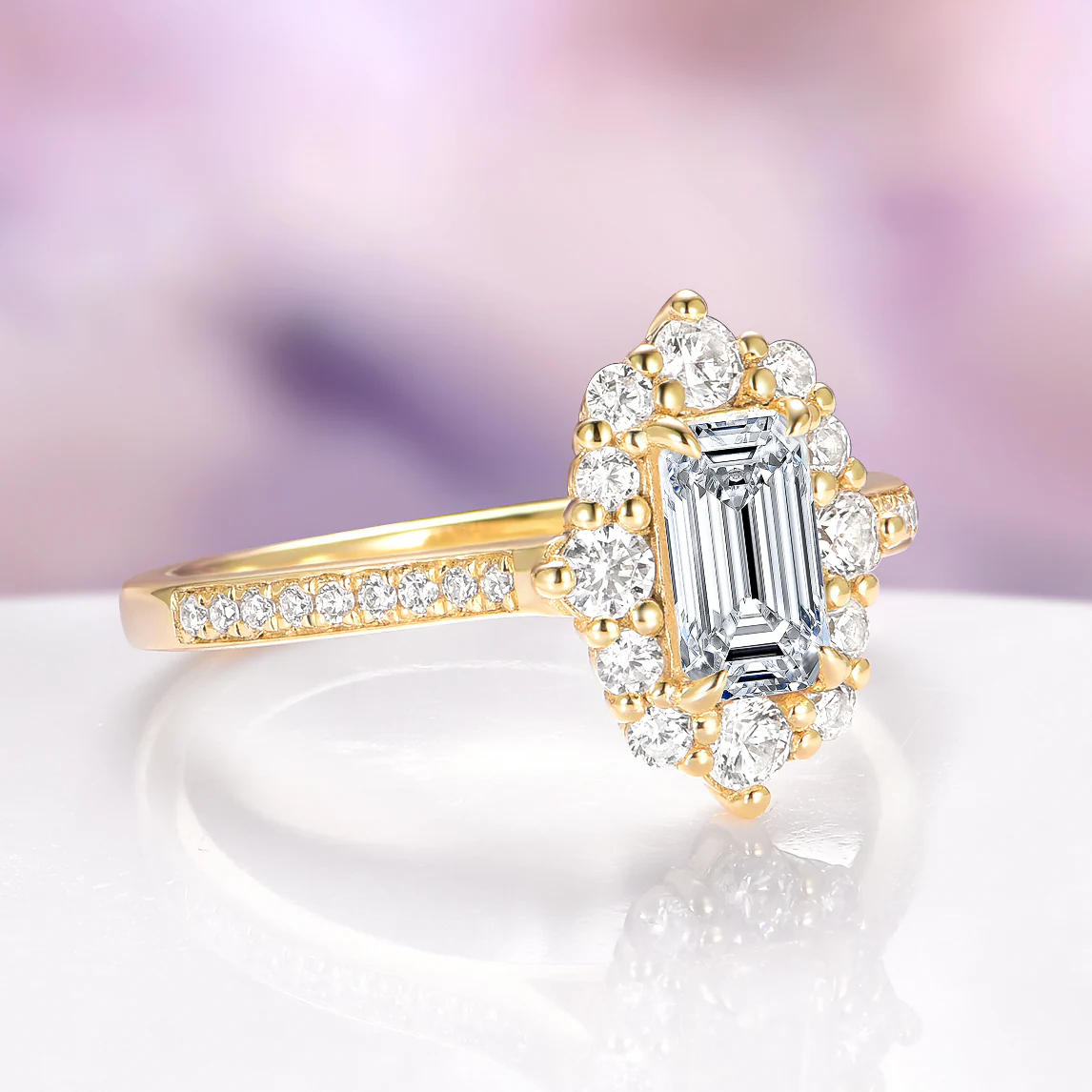 Emerald Cut Lab-Grown Diamond Engagement Ring in Solid 14K Yellow Gold (IGI Certified) - Image 4